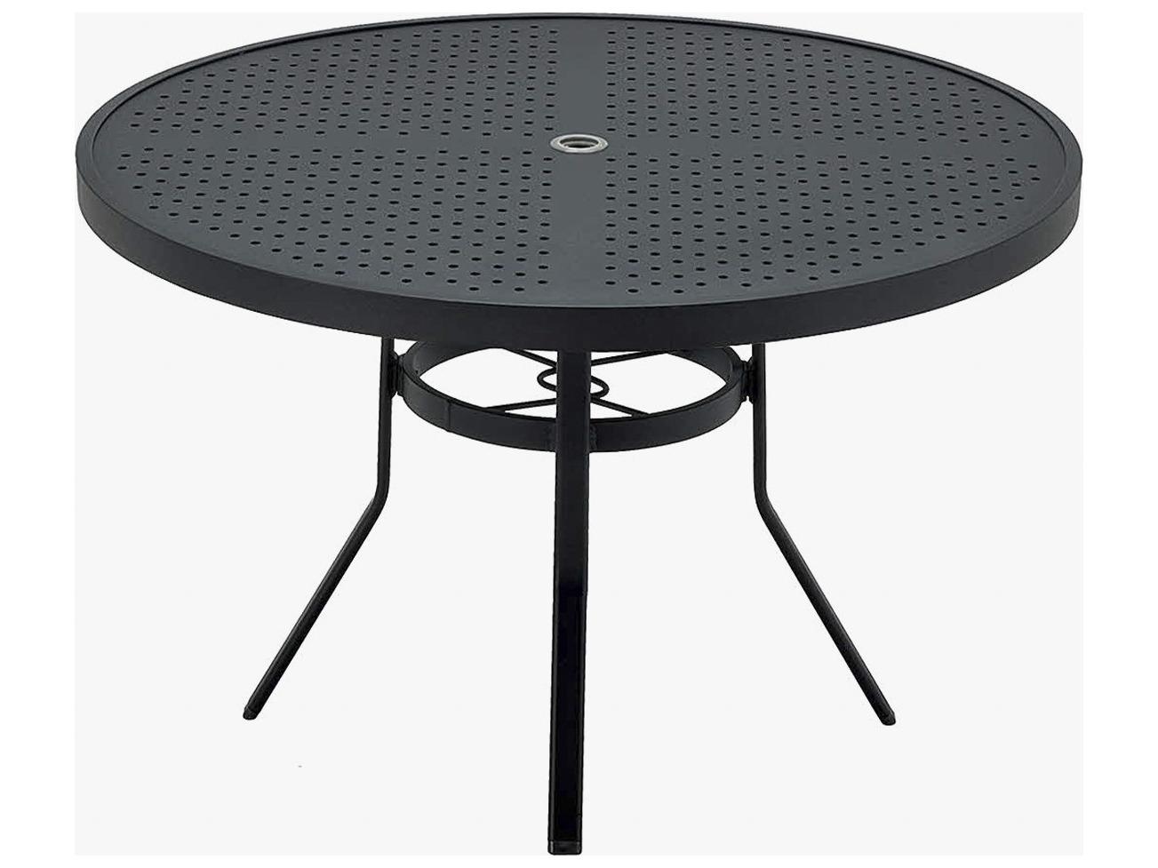 Winston Polaris Aluminum 48" Round Stamped Dining Table with Umbrella Hole