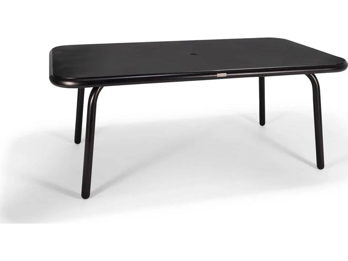 Winston Holsen Aluminum 73" x 42" Rectangular Rigid Dining Table with Umbrella Hole