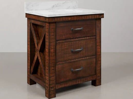 Water Creation Aberdeen Single Sink Carrara White Marble Countertop Bath Vanity in Rustic Sienna