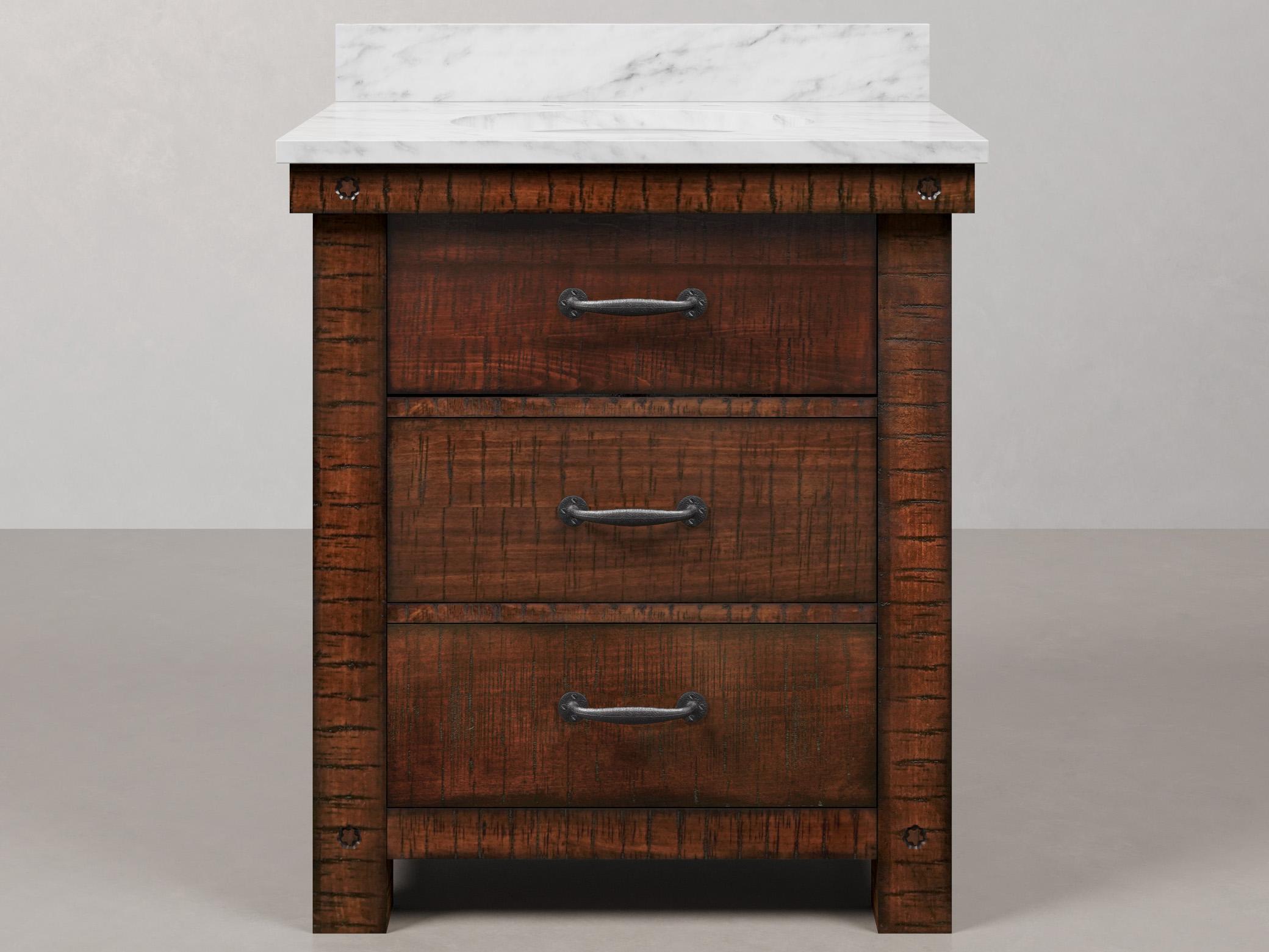 Water Creation Aberdeen Single Sink Carrara White Marble Countertop Bath Vanity in Rustic Sienna