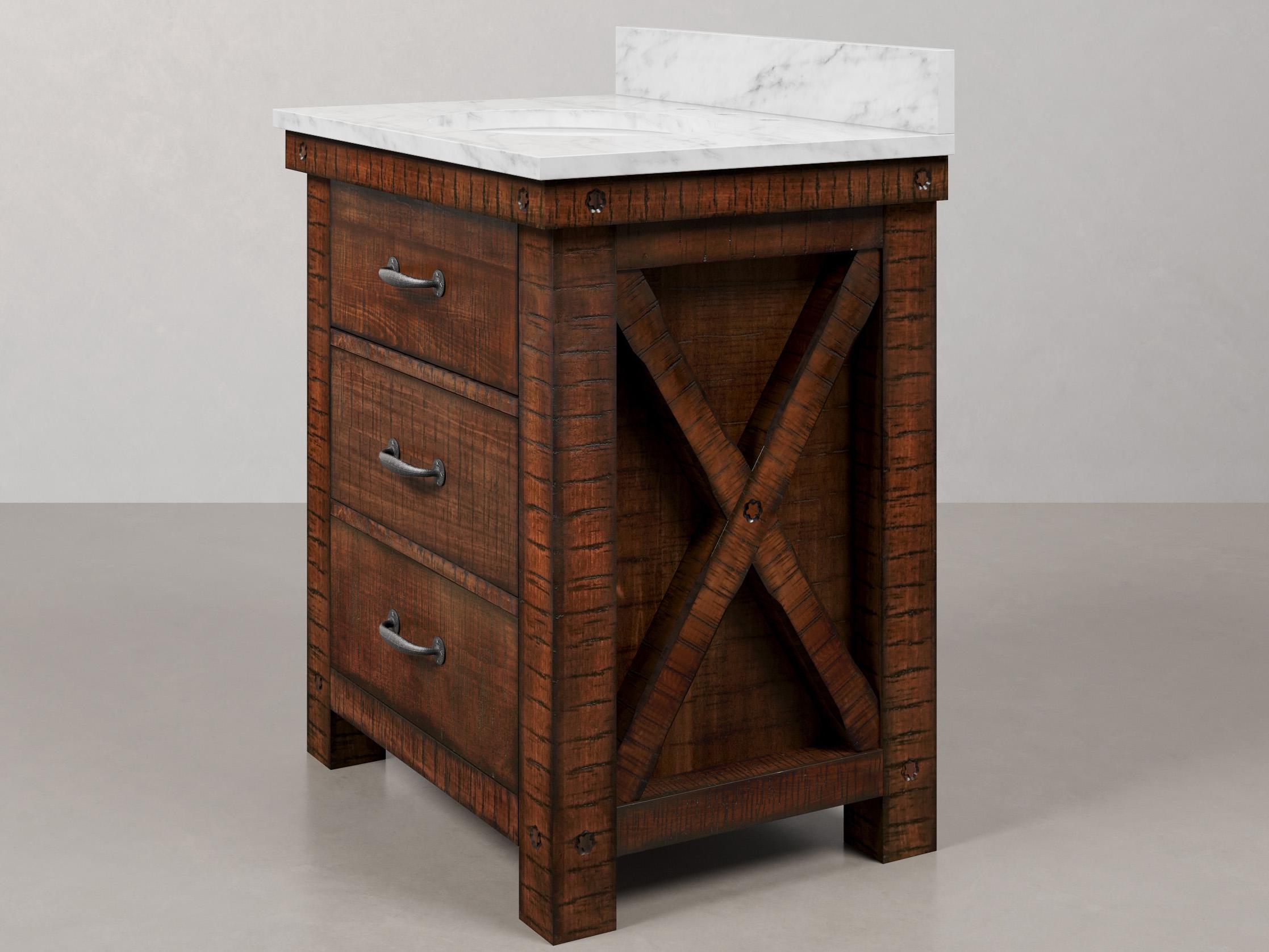 Water Creation Aberdeen Single Sink Carrara White Marble Countertop Bath Vanity in Rustic Sienna