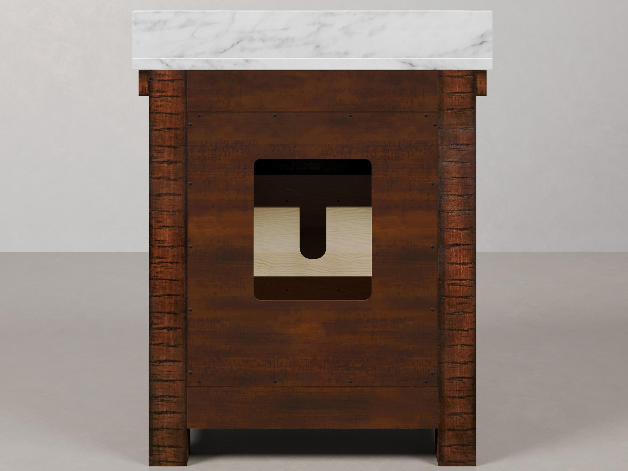 Water Creation Aberdeen Single Sink Carrara White Marble Countertop Bath Vanity in Rustic Sienna with Oil Rubbed Bronze Hook Faucet