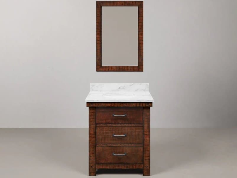 Water Creation Aberdeen Vanity Single Sink Carrara White Marble Countertop Bath Vanity in Rustic Sienna with Rectangular Mirror (S)