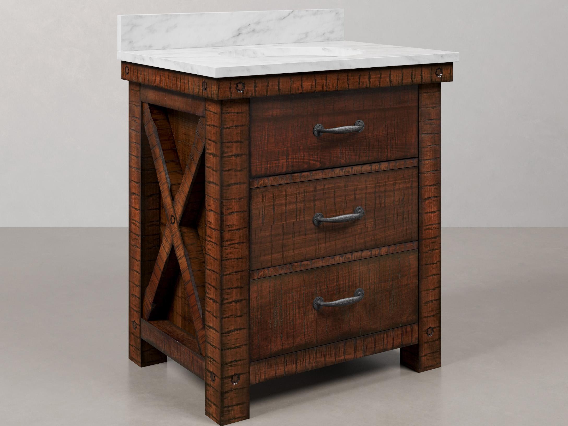 Water Creation Aberdeen Vanity Single Sink Carrara White Marble Countertop Bath Vanity in Rustic Sienna with Rectangular Mirror (S)