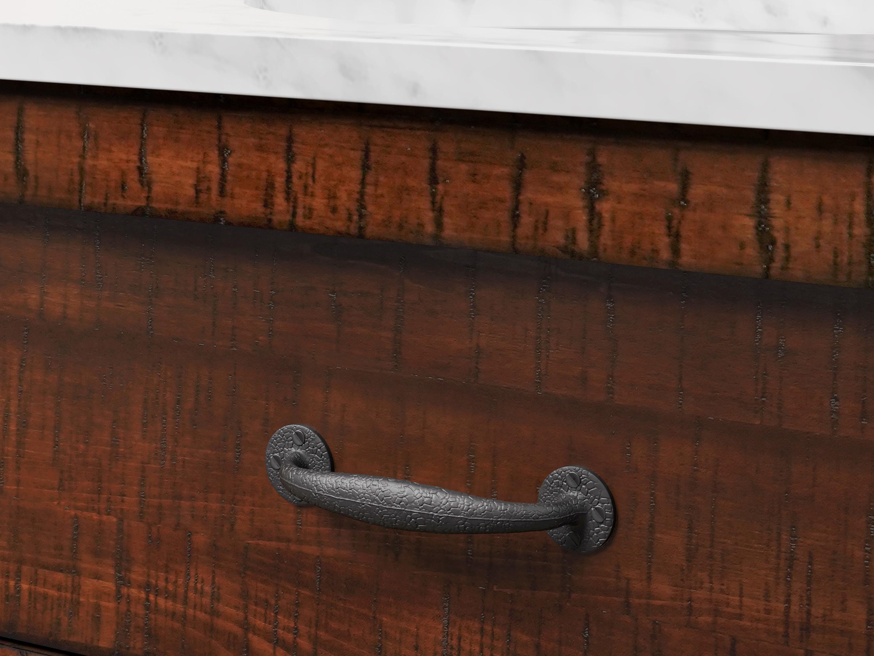 Water Creation Aberdeen Single Sink Carrara White Marble Countertop Bath Vanity in Rustic Sienna with Oil Rubbed Bronze Hook Faucet and Barn Door Style Mirror (S)