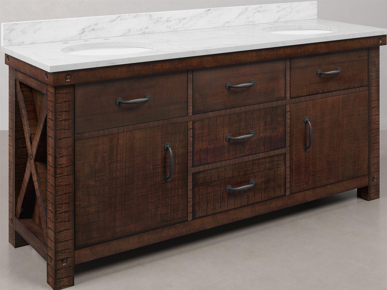 Water Creation Aberdeen Double Sink Carrara White Marble Countertop Bath Vanity in Rustic Sienna