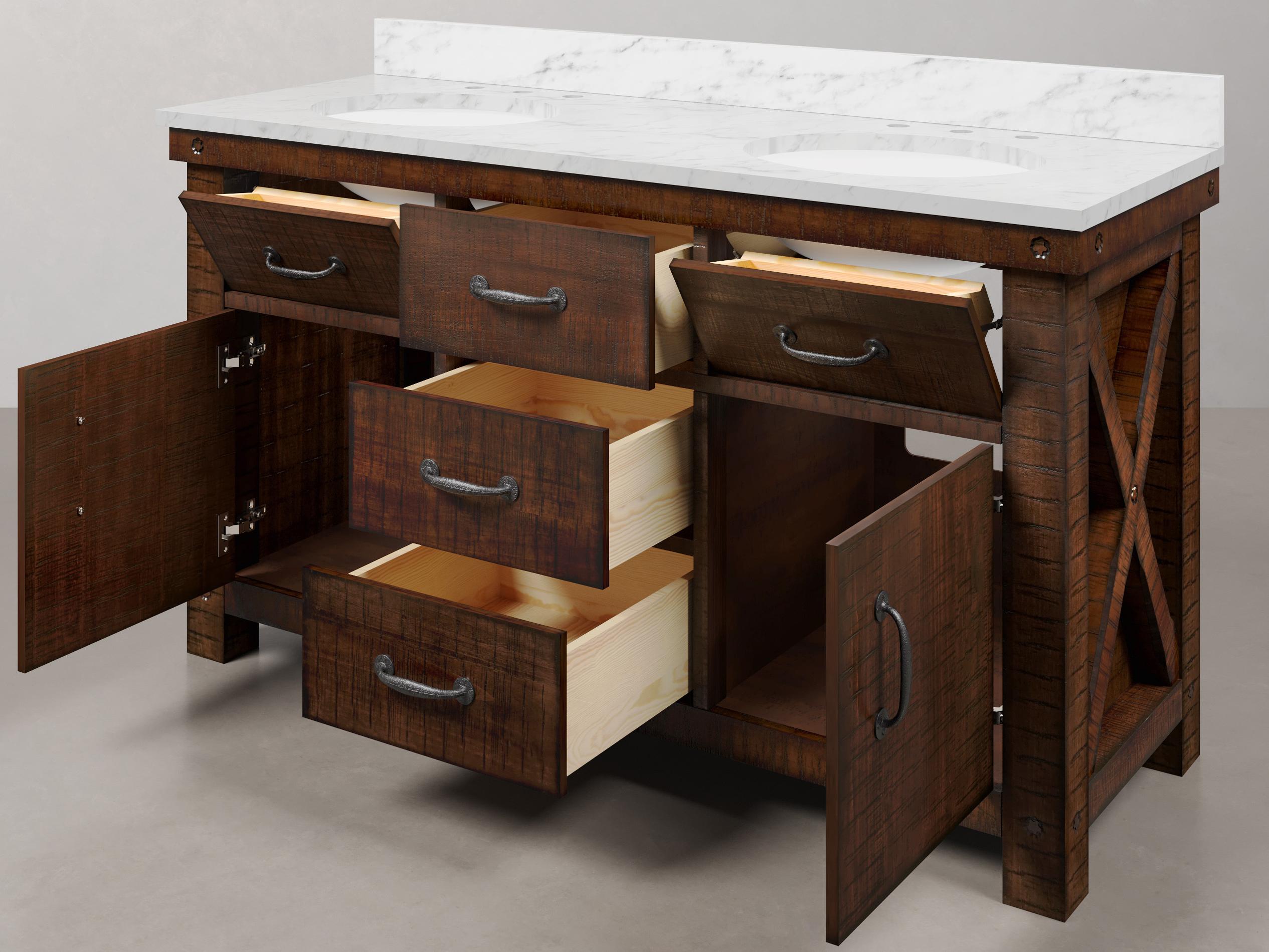 Water Creation Aberdeen Double Sink Carrara White Marble Countertop Bath Vanity in Rustic Sienna