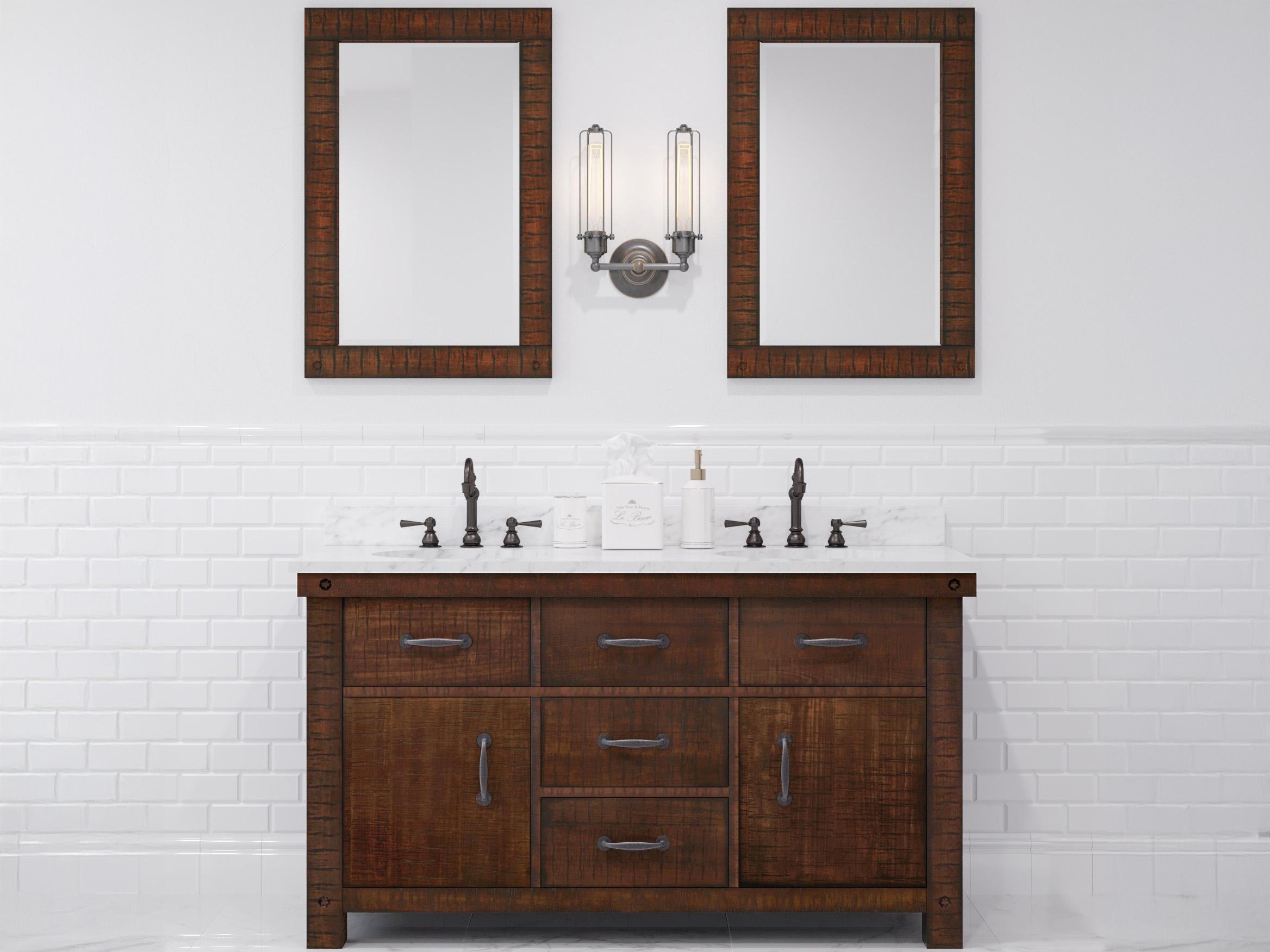 Water Creation Aberdeen White Marble Countertop Bath Vanity in Rustic Sienna with Oil Rubbed Bronze Hook Faucets