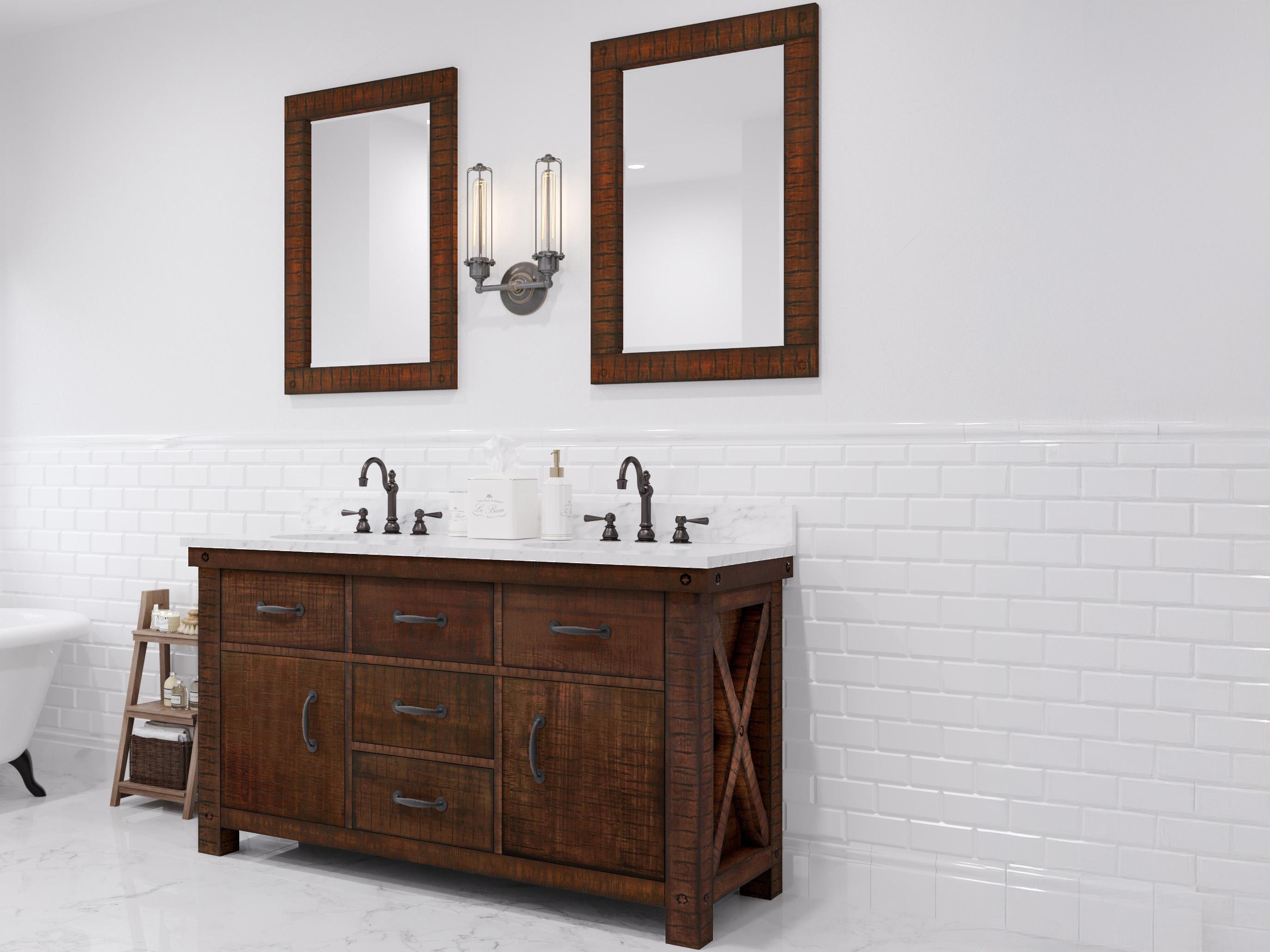 Water Creation Aberdeen White Marble Countertop Bath Vanity in Rustic Sienna with Rectangular Mirrors (S)