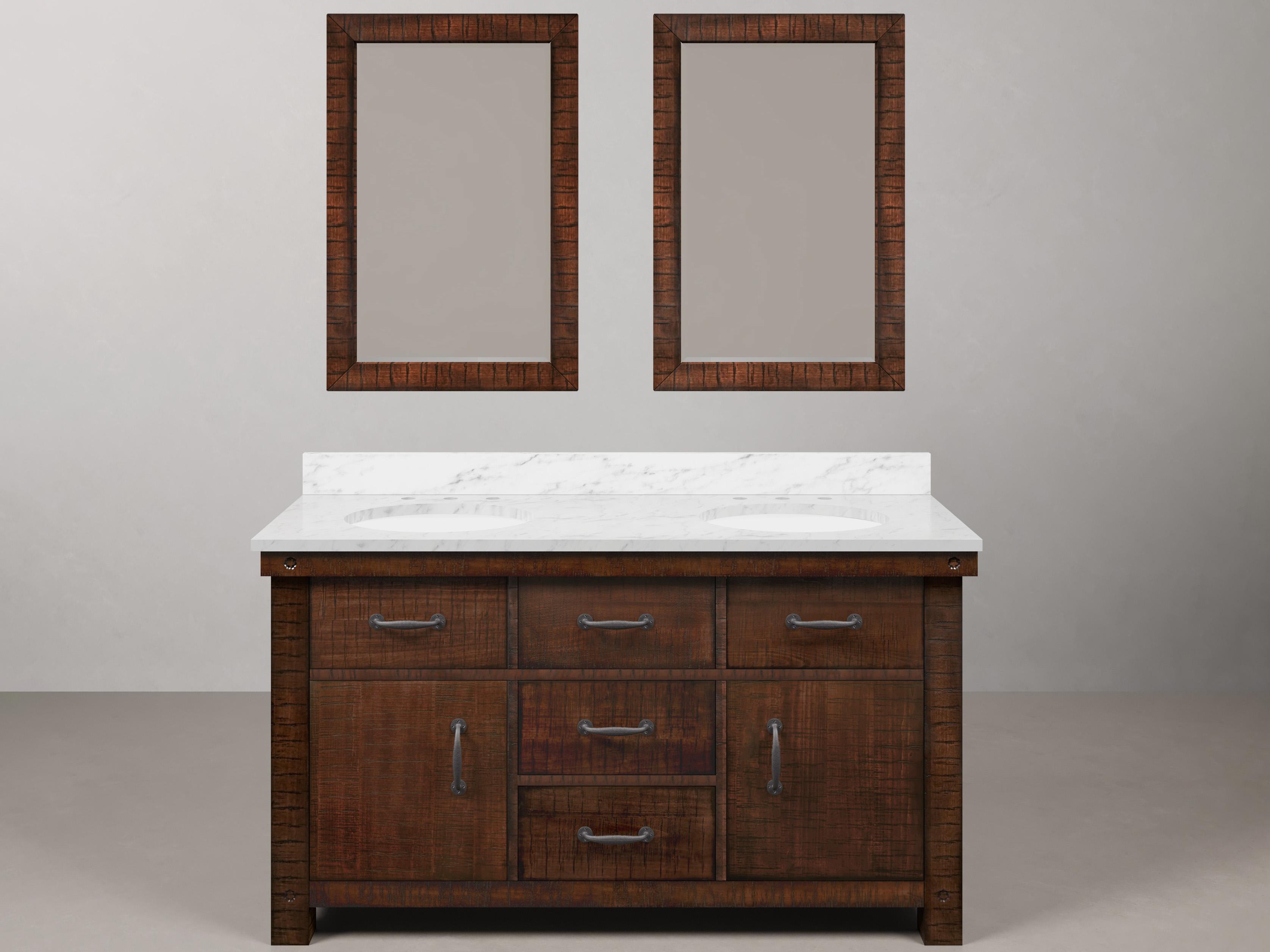 Water Creation Aberdeen White Marble Countertop Bath Vanity in Rustic Sienna with Rectangular Mirrors (S)