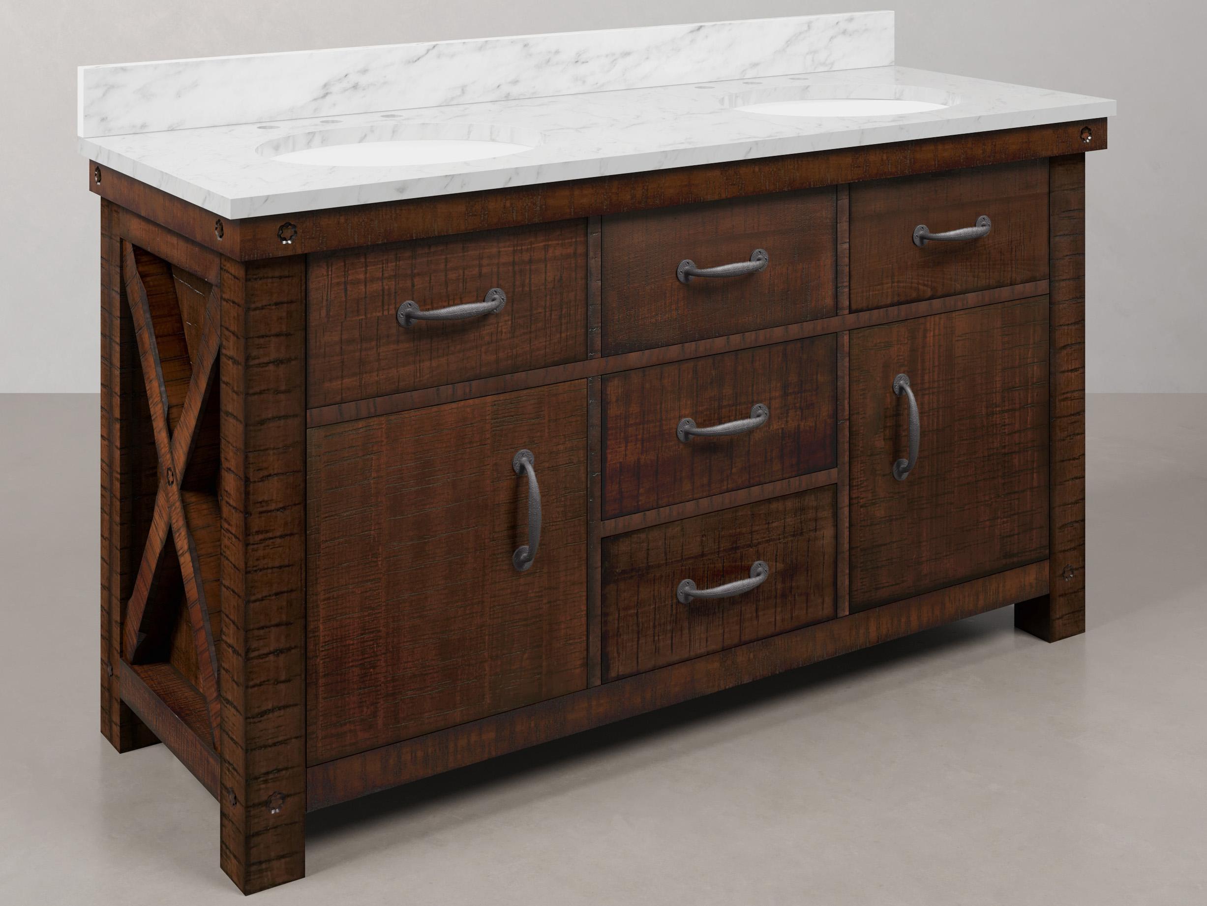 Water Creation Aberdeen White Marble Countertop Bath Vanity in Rustic Sienna with Rectangular Mirrors (S)