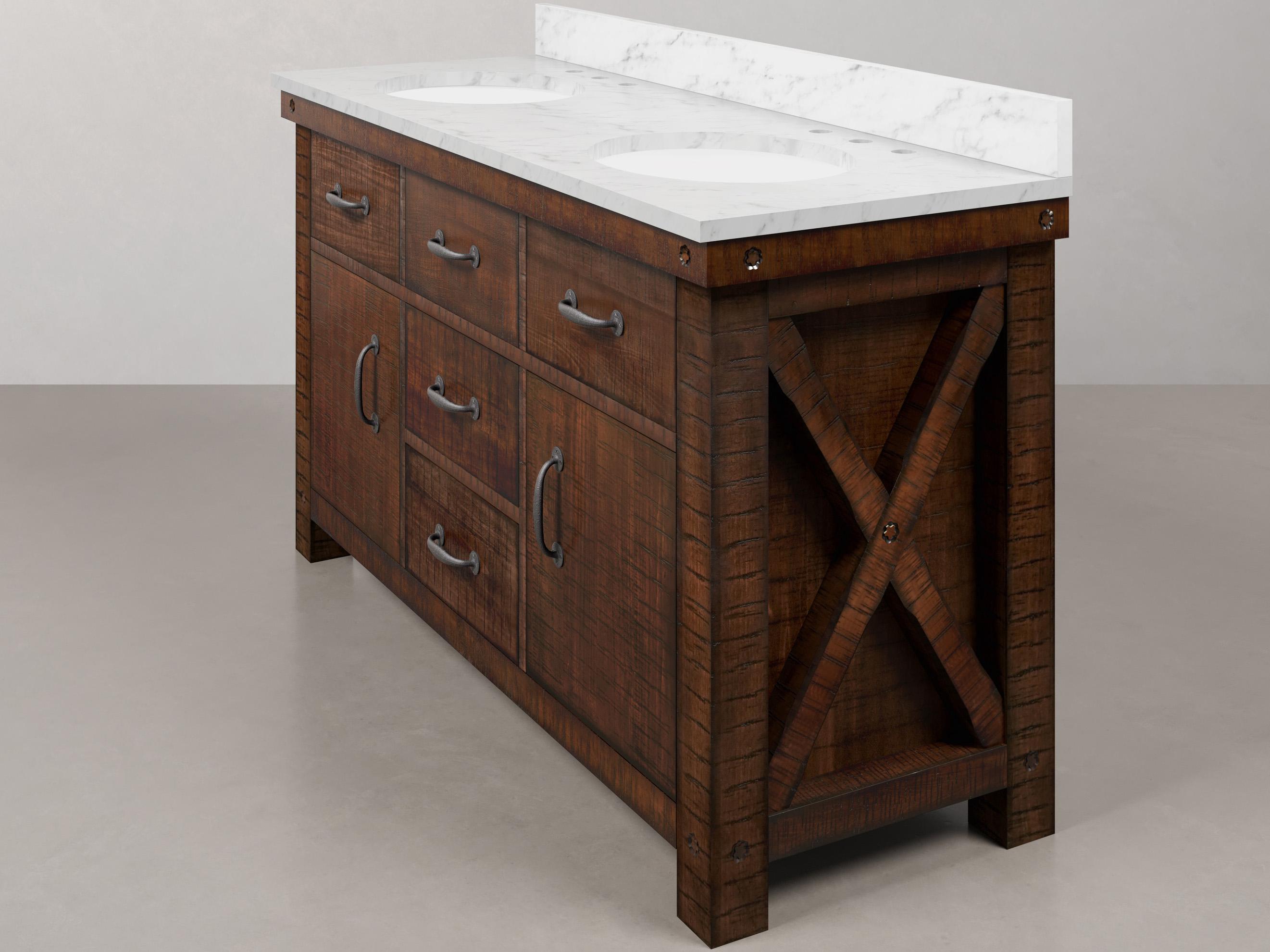 Water Creation Aberdeen White Marble Countertop Bath Vanity in Rustic Sienna with Rectangular Mirrors (S)