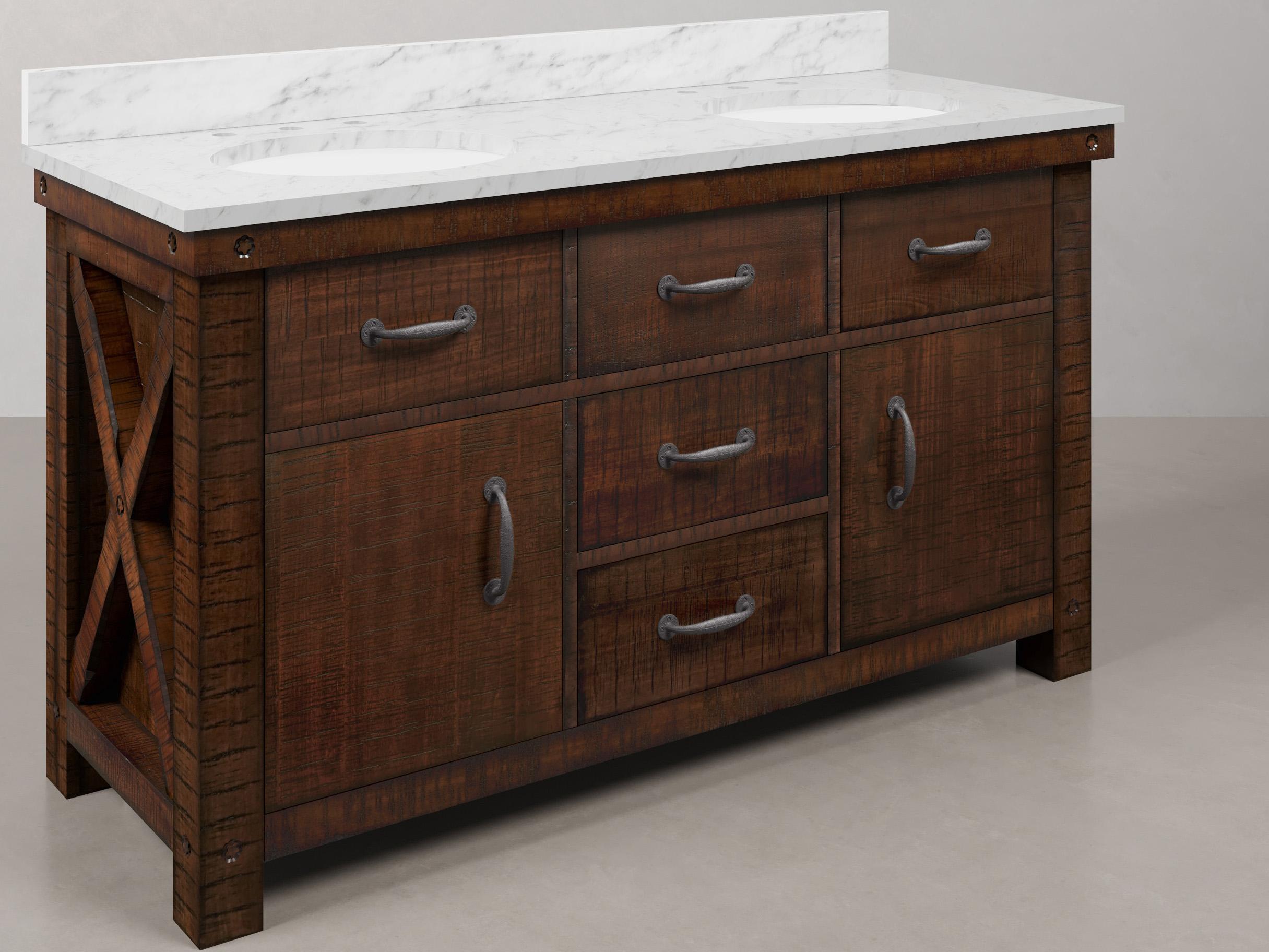 Water Creation Aberdeen  White Marble Countertop Bath Vanity in Rustic Sienna with Barn Door Style Mirror (S)