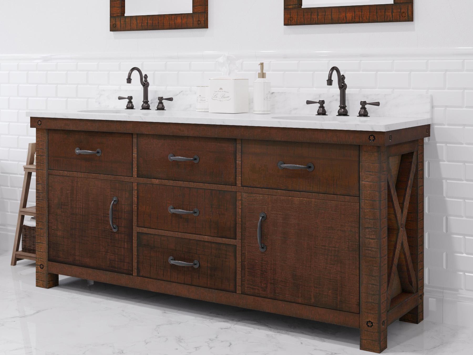 Water Creation Aberdeen White Marble Countertop Bath Vanity in Rustic Sienna
