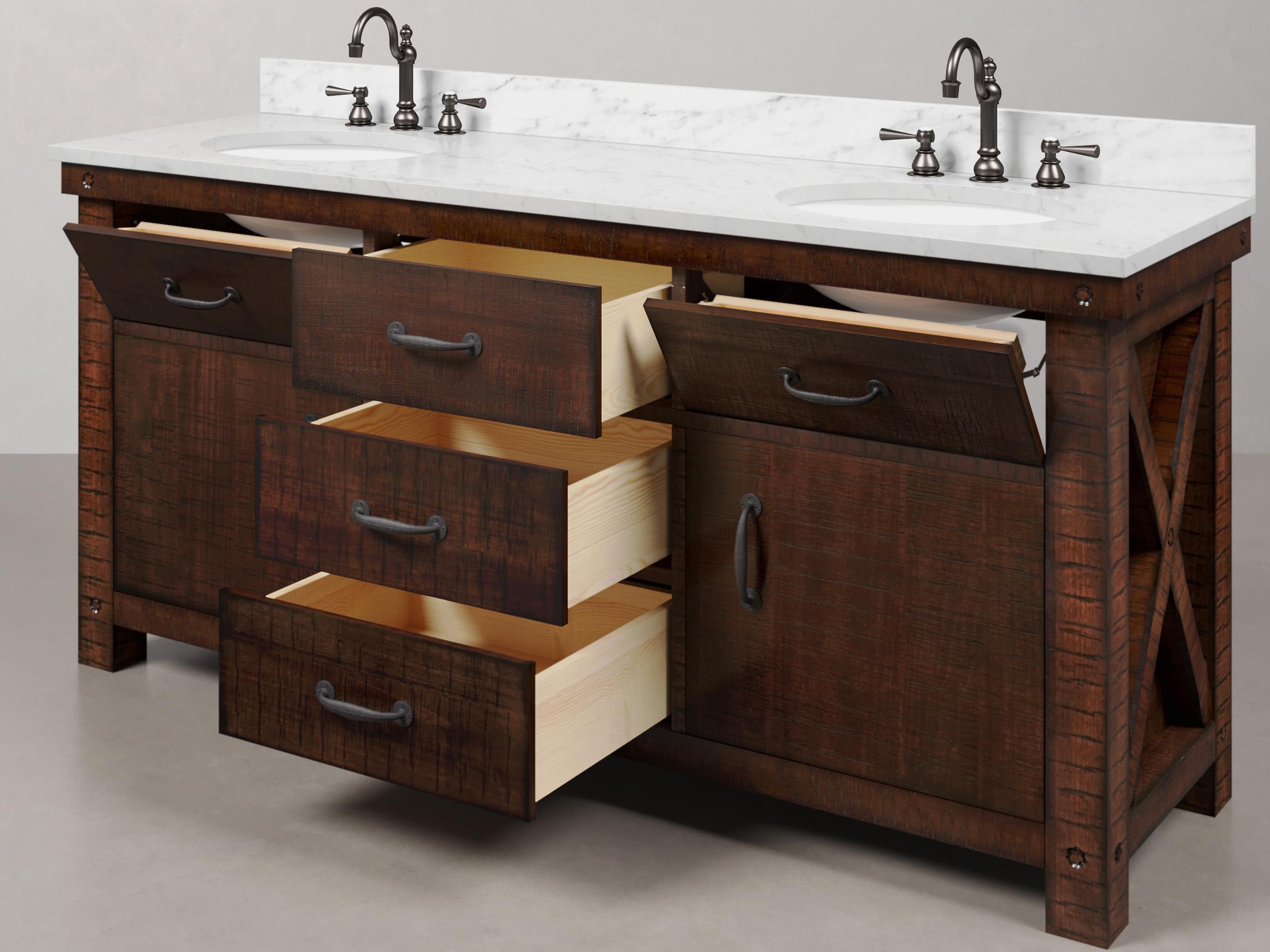 Water Creation Aberdeen White Marble Countertop Bath Vanity in Rustic Sienna with Oil Rubbed Bronze Hook Faucets