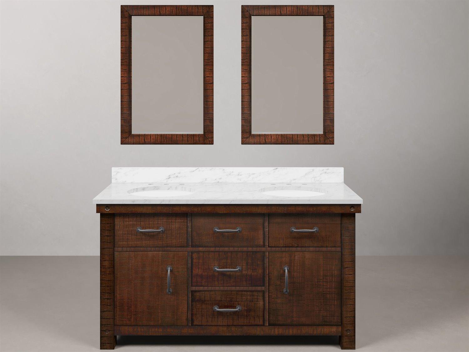 Water Creation Aberdeen White Marble Countertop Bath Vanity in Rustic Sienna with Rectangular Mirrors (S)