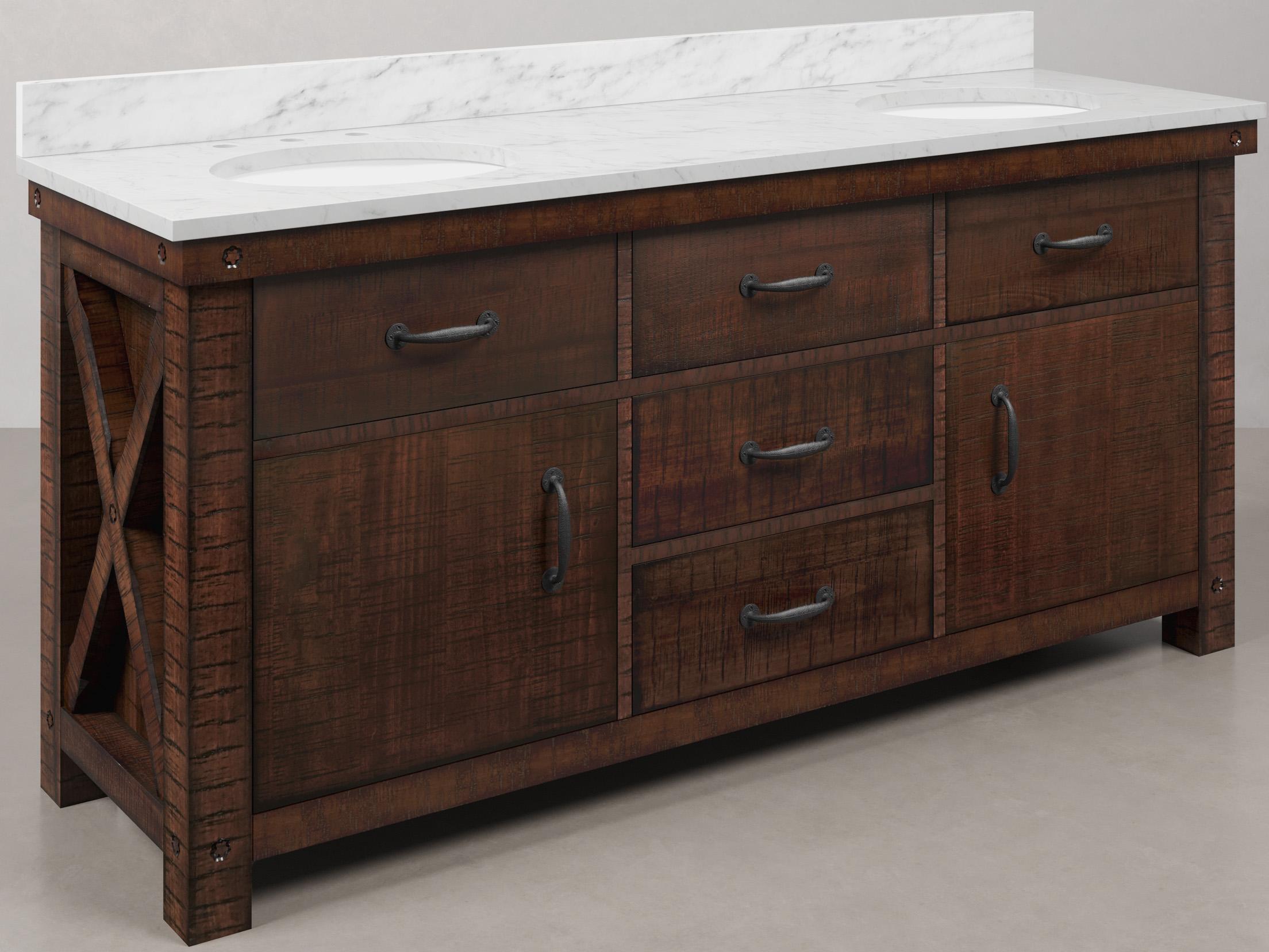 Water Creation Aberdeen White Marble Countertop Bath Vanity in Rustic Sienna with Rectangular Mirrors (S)