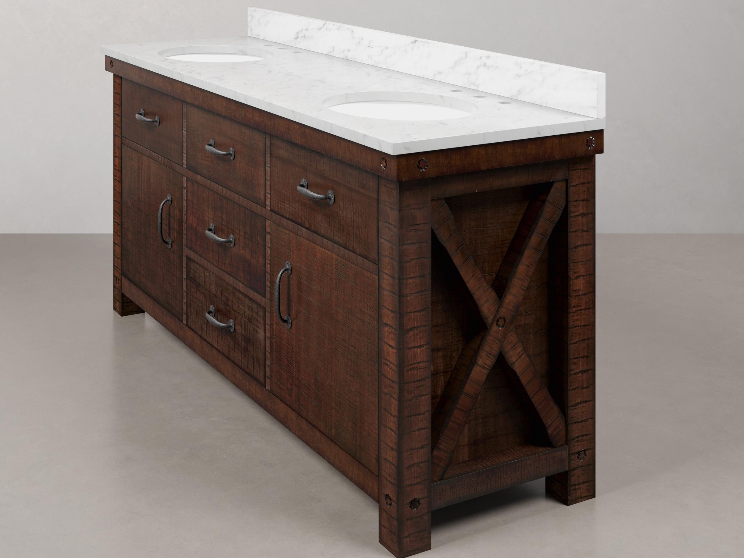 Water Creation Aberdeen White Marble Countertop Bath Vanity in Rustic Sienna with Rectangular Mirrors (S)