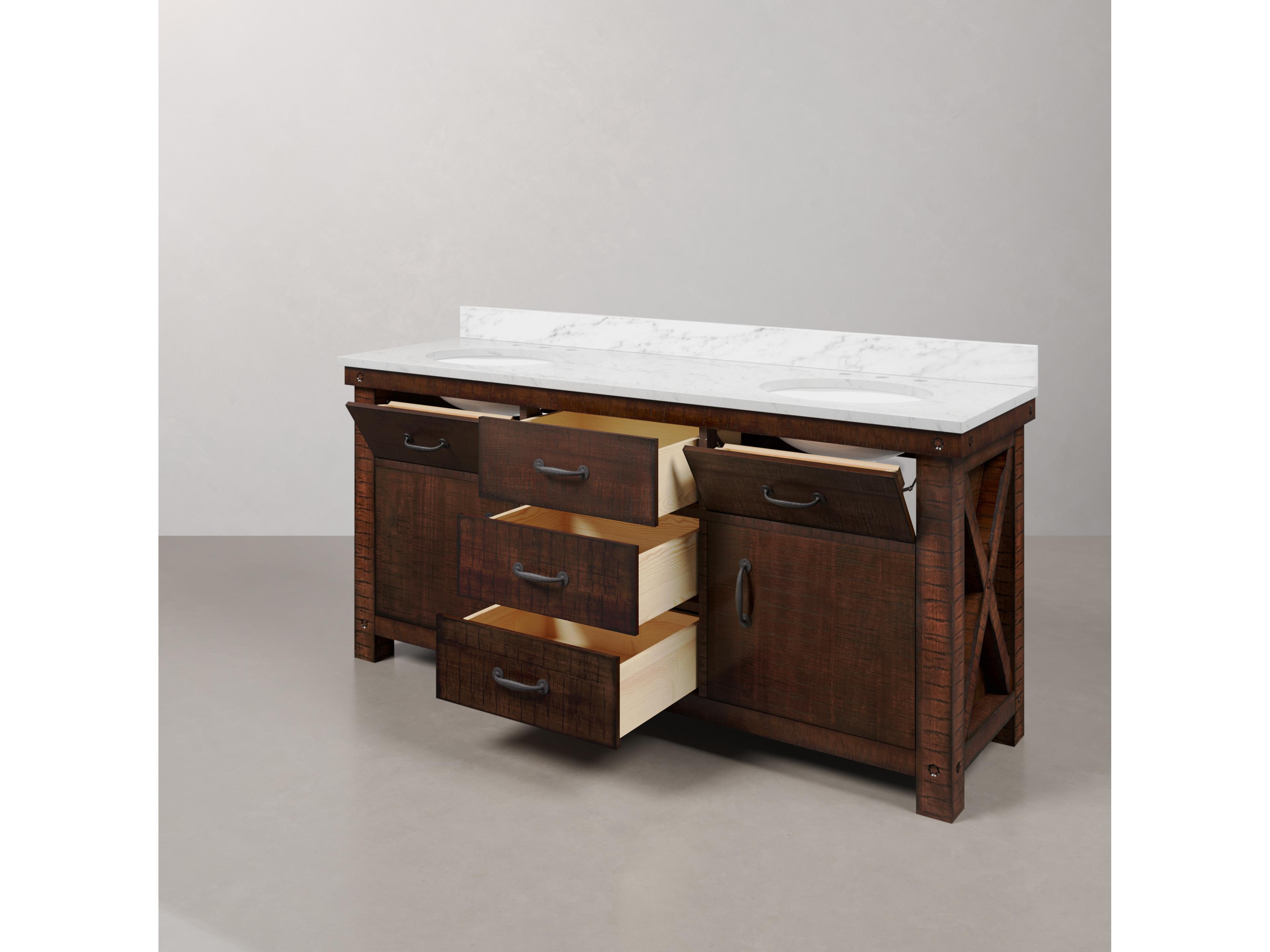 Water Creation Aberdeen White Marble Countertop Bath Vanity in Rustic Sienna with Rectangular Mirrors (S)