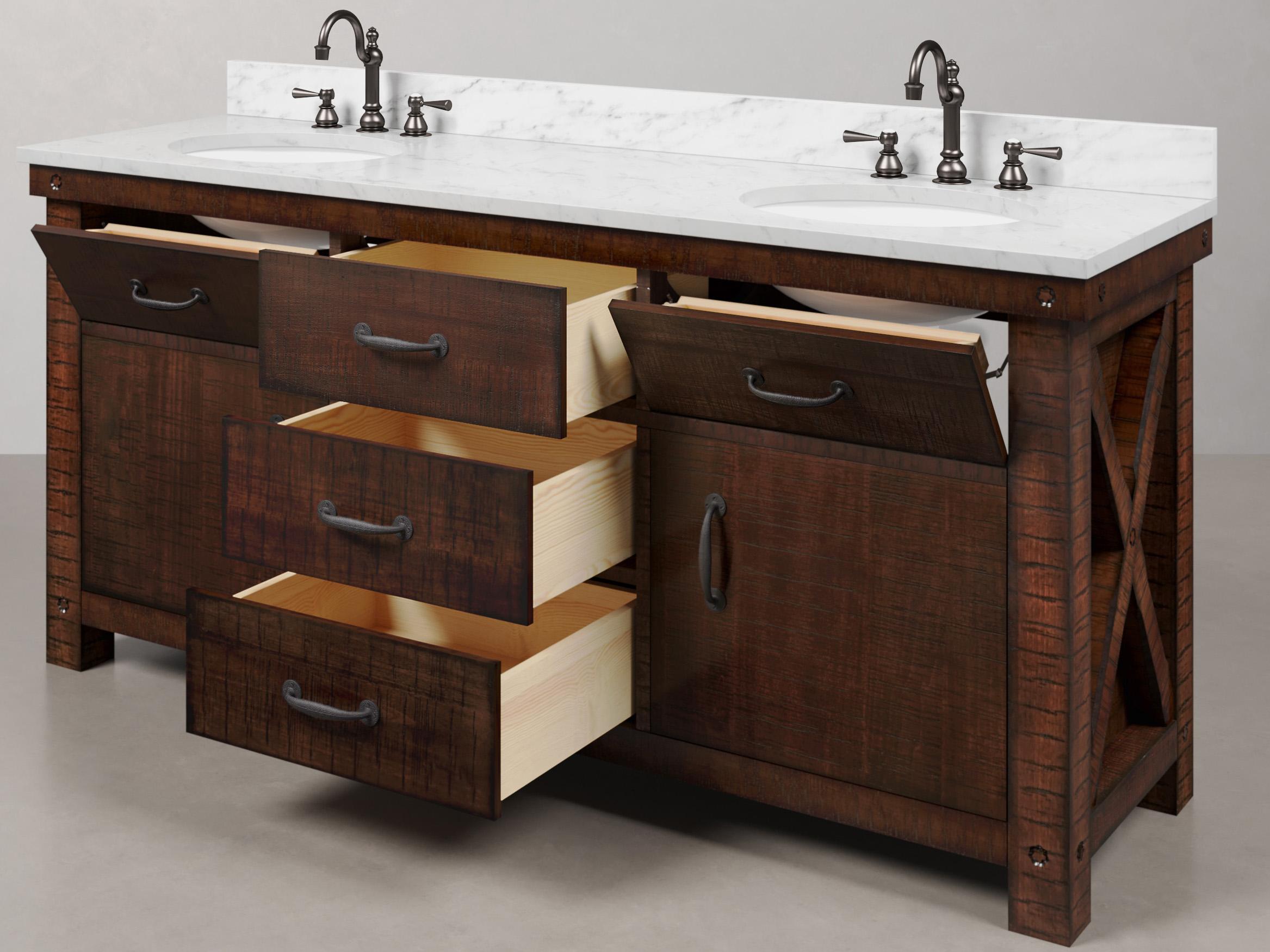 Water Creation Aberdeen White Marble Countertop Bath Vanity in Rustic Sienna with Oil Rubbed Bronze Hook Faucets and Rectangular Mirrors (S)