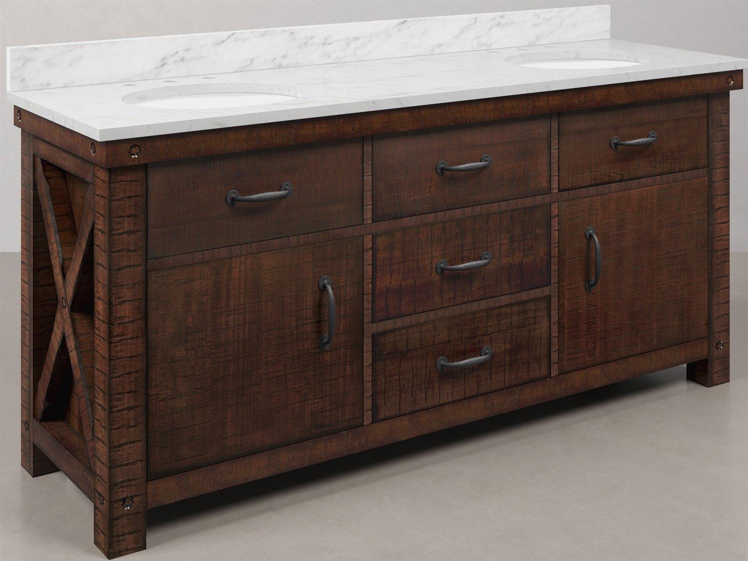 Water Creation Aberdeen White Marble Countertop Bath Vanity in Rustic Sienna with Barn Door Style Mirror