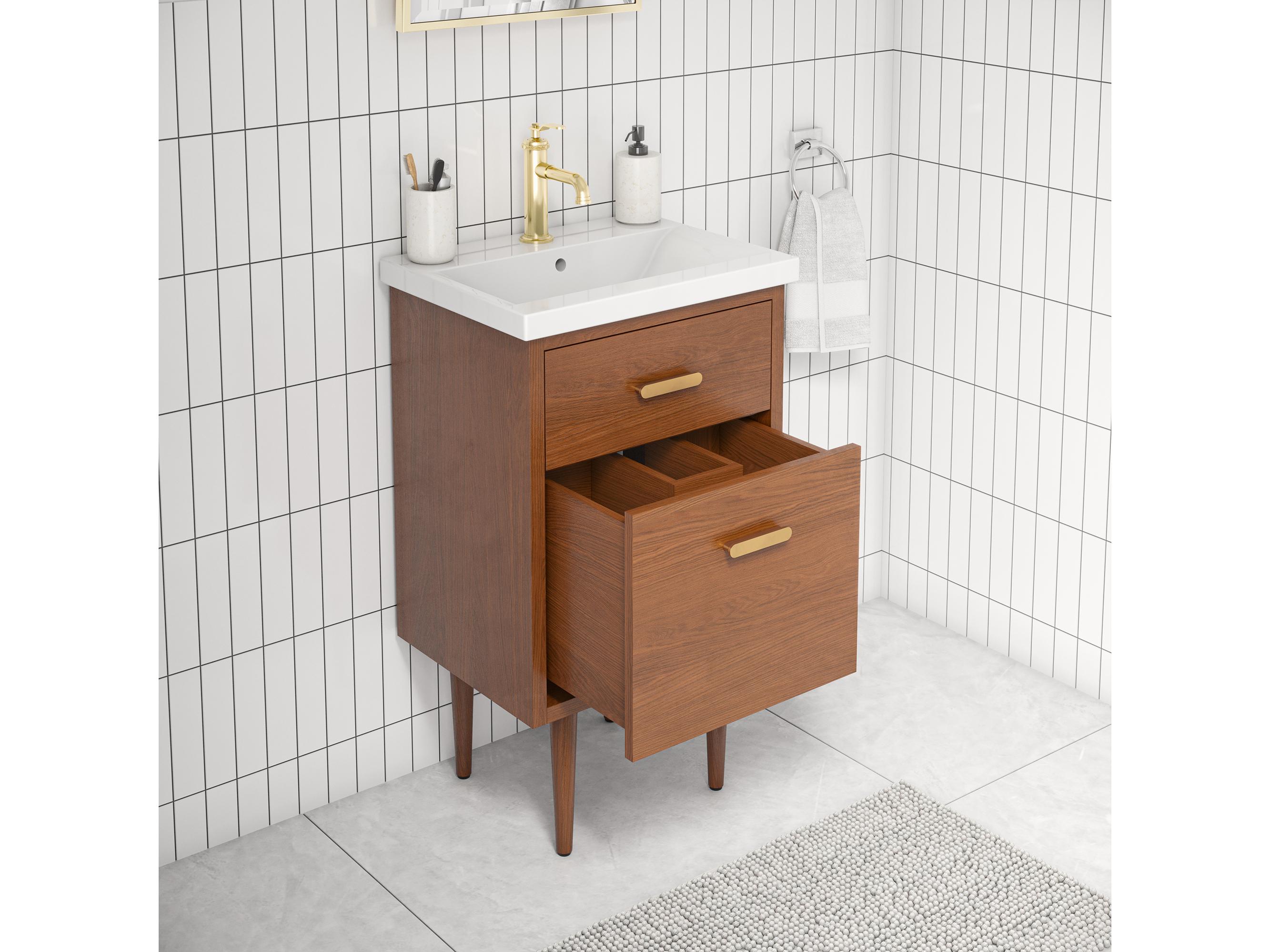 Water Creation Brandy Integrated Ceramic Sink Top Vanity in Honey Walnut