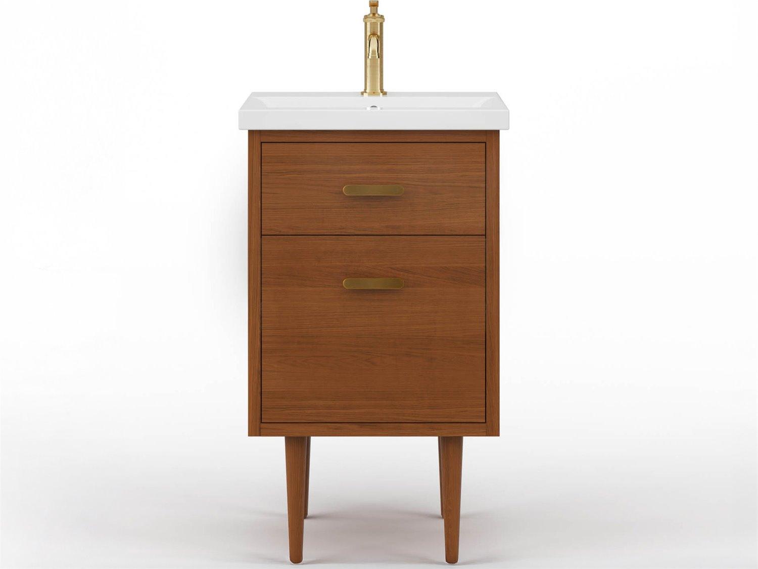 Water Creation Brandy Integrated Ceramic Sink Top Vanity in Honey Walnut with Satin Gold Single Faucet