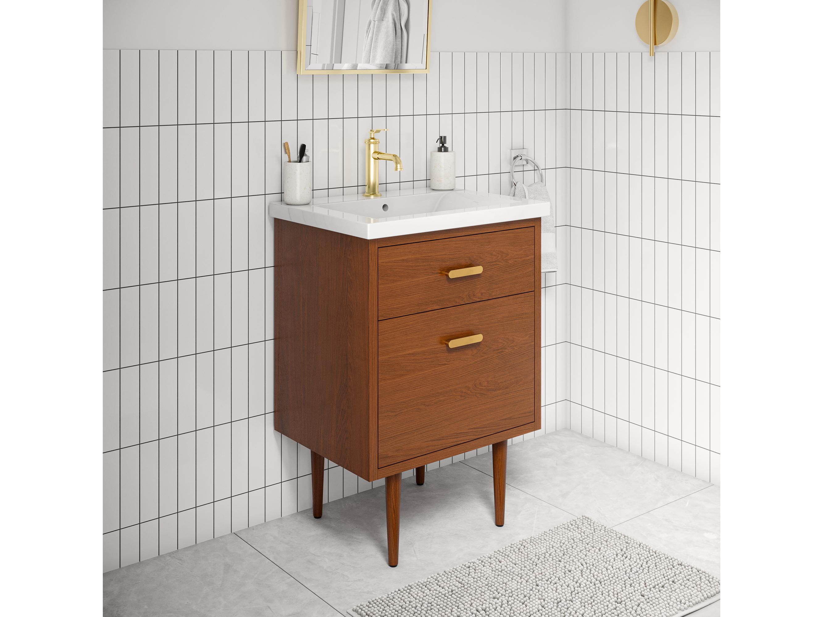 Water Creation Brandy Satin Gold Vanity in Honey Walnut