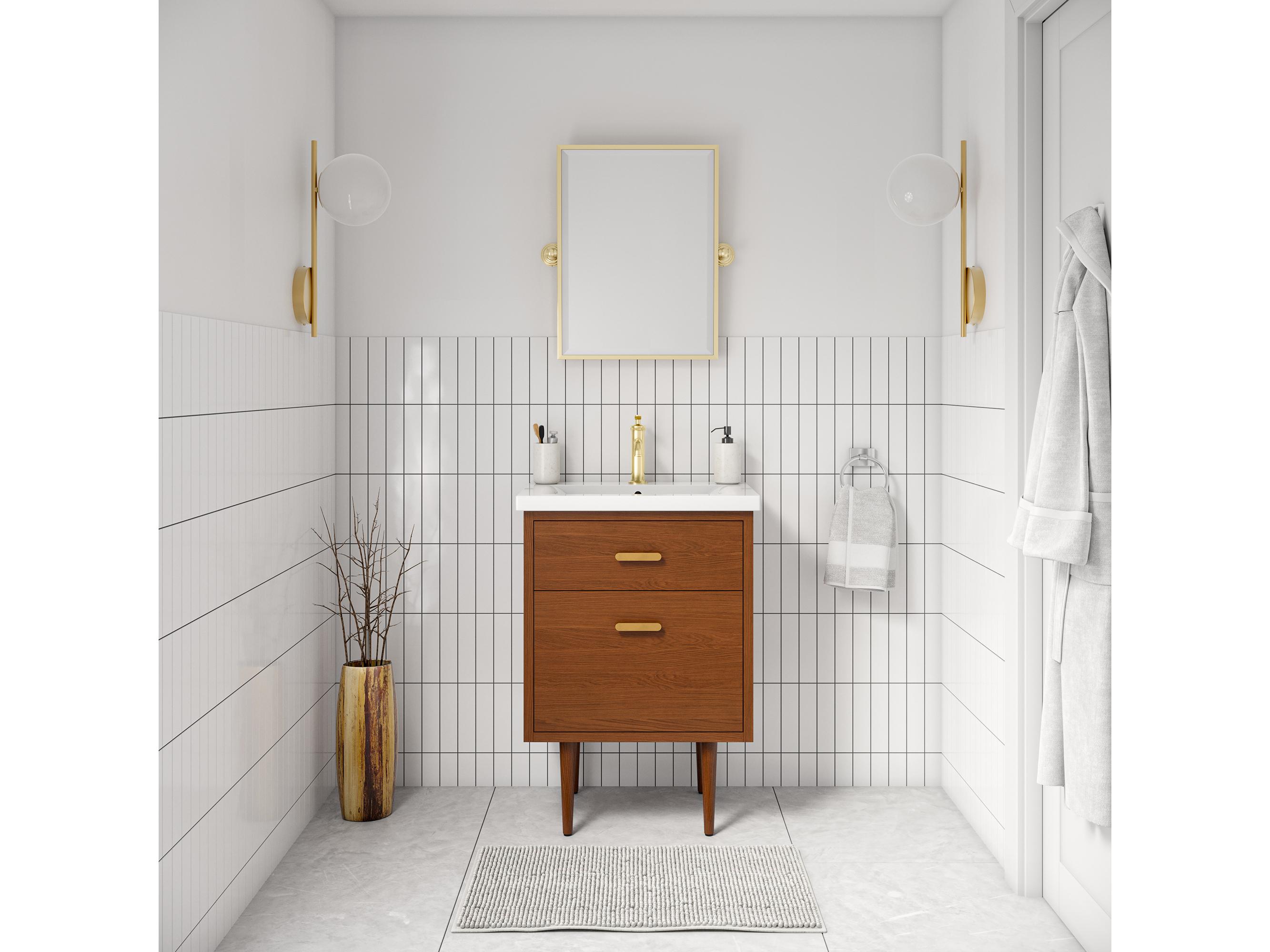 Water Creation Brandy Satin Gold Vanity in Honey Walnut with Satin Gold Single Faucet