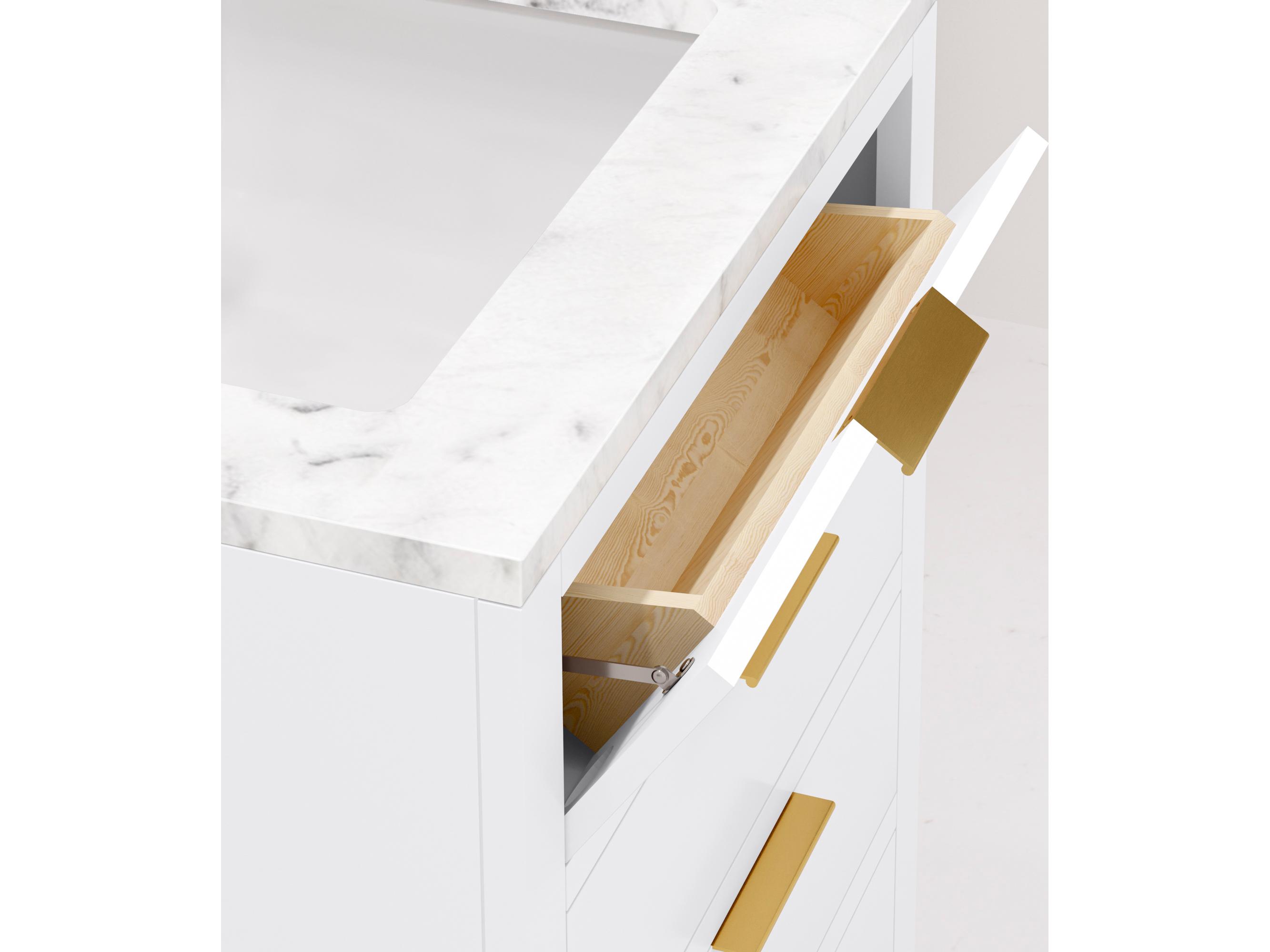 Water Creation Bristol Single Sink Carrara White Marble Countertop Bath Vanity in Pure White