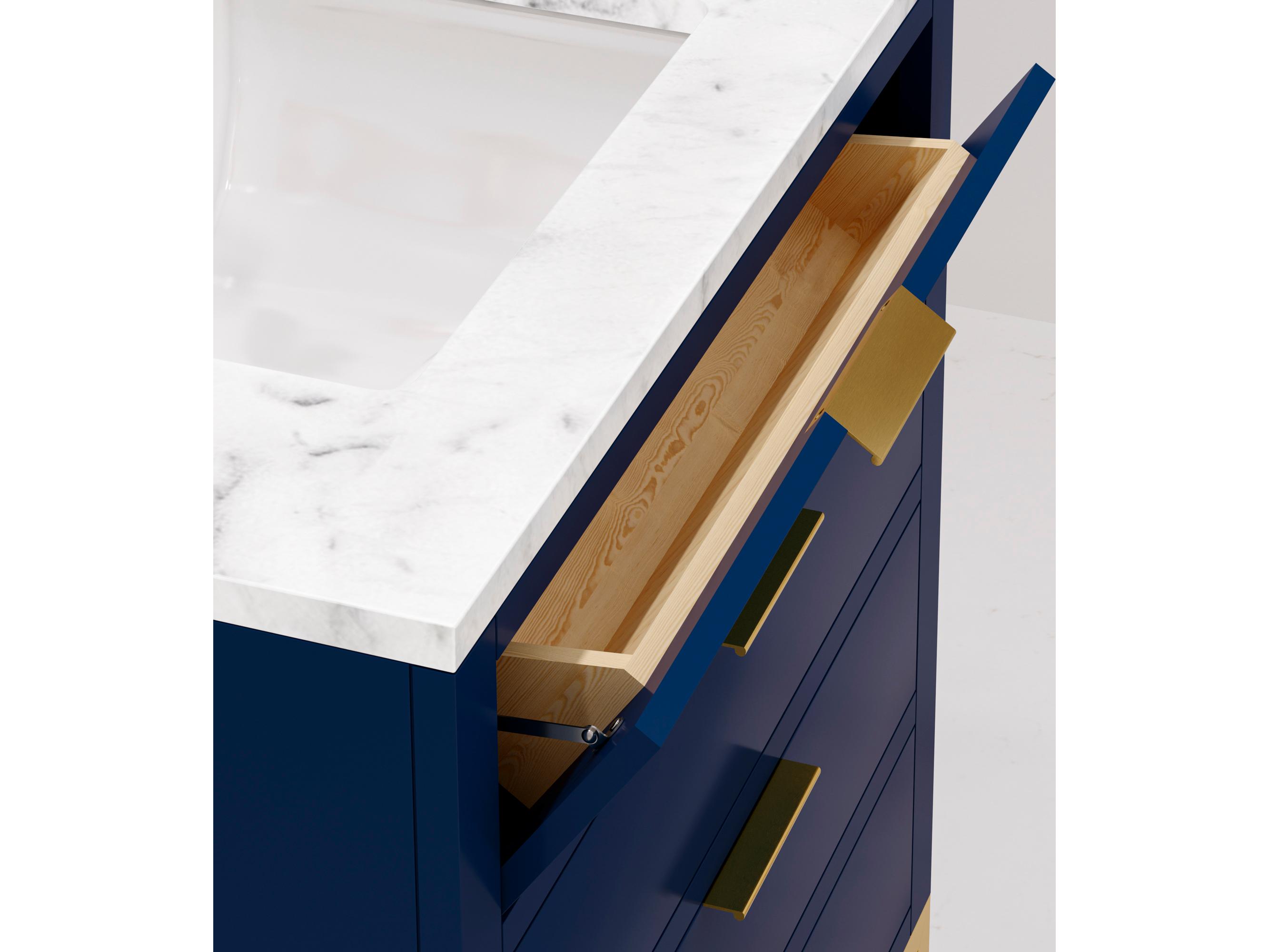 Water Creation Bristol Single Sink Carrara White Marble Countertop Bath Vanity in Monarch Blue with Rectangular Mirror (S)