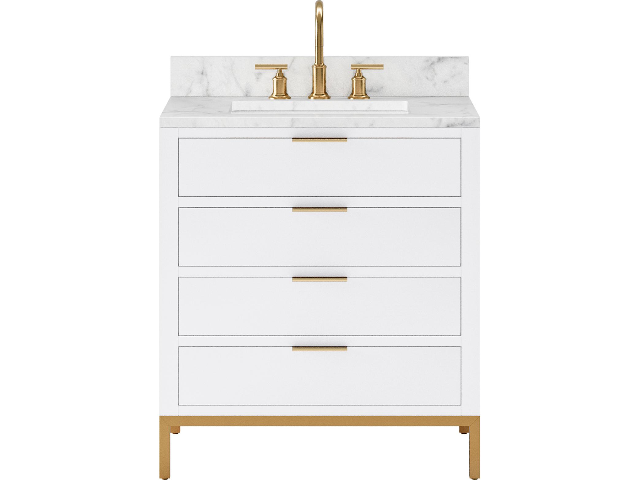 Water Creation Bristol Single Sink Carrara White Marble Countertop Bath Vanity in Pure White