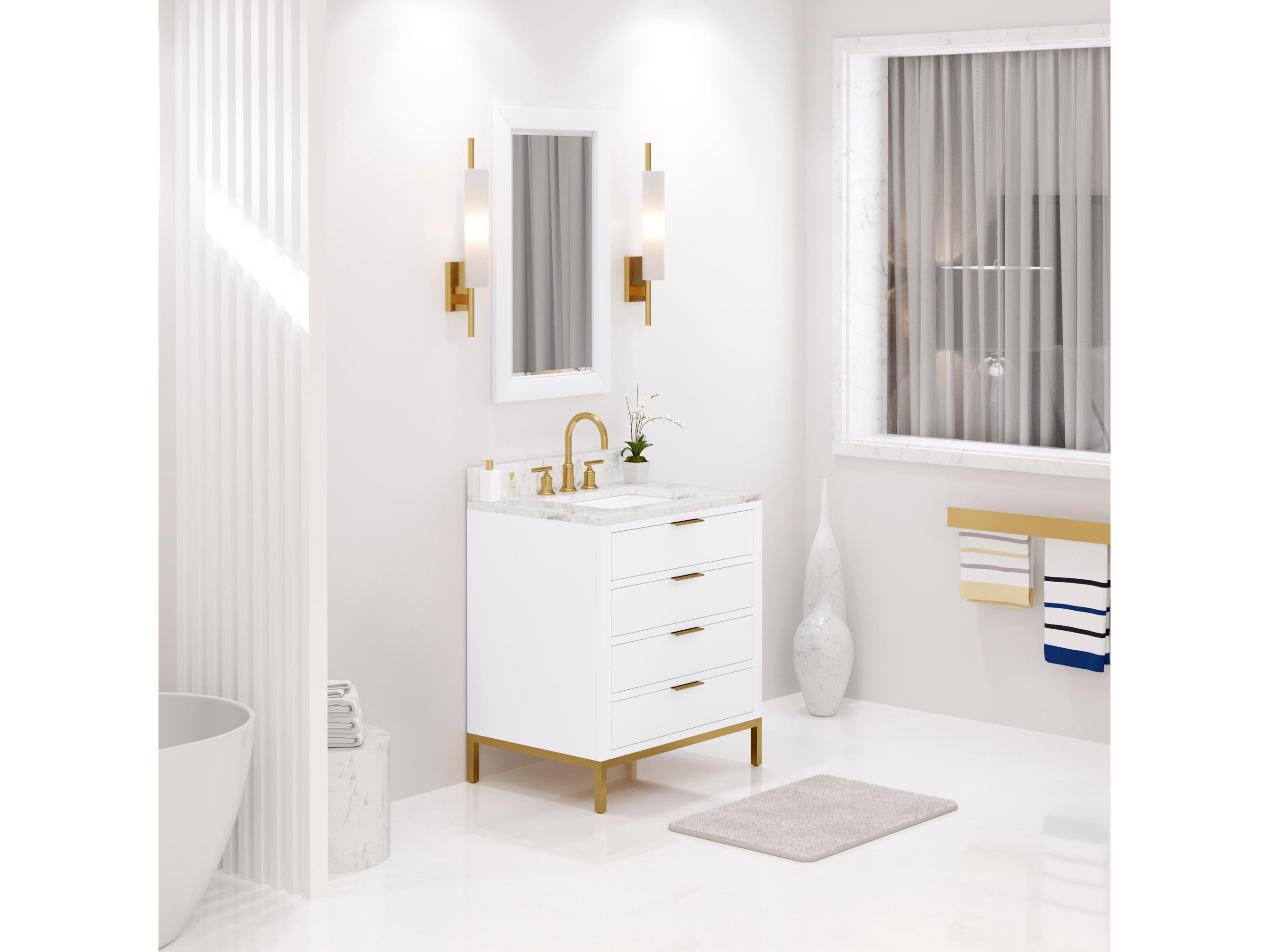 Water Creation Bristol Single Sink Carrara White Marble Countertop Bath Vanity in Pure White