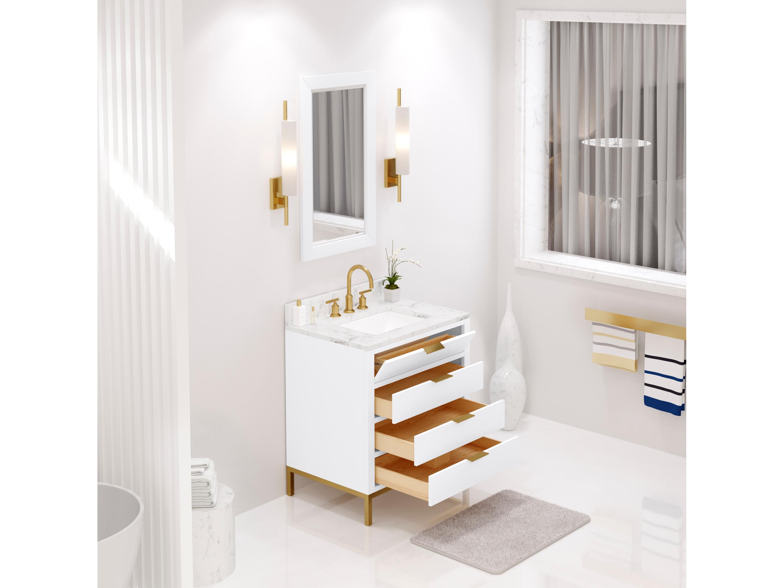 Water Creation Bristol Single Sink Carrara White Marble Countertop Bath Vanity in Pure White