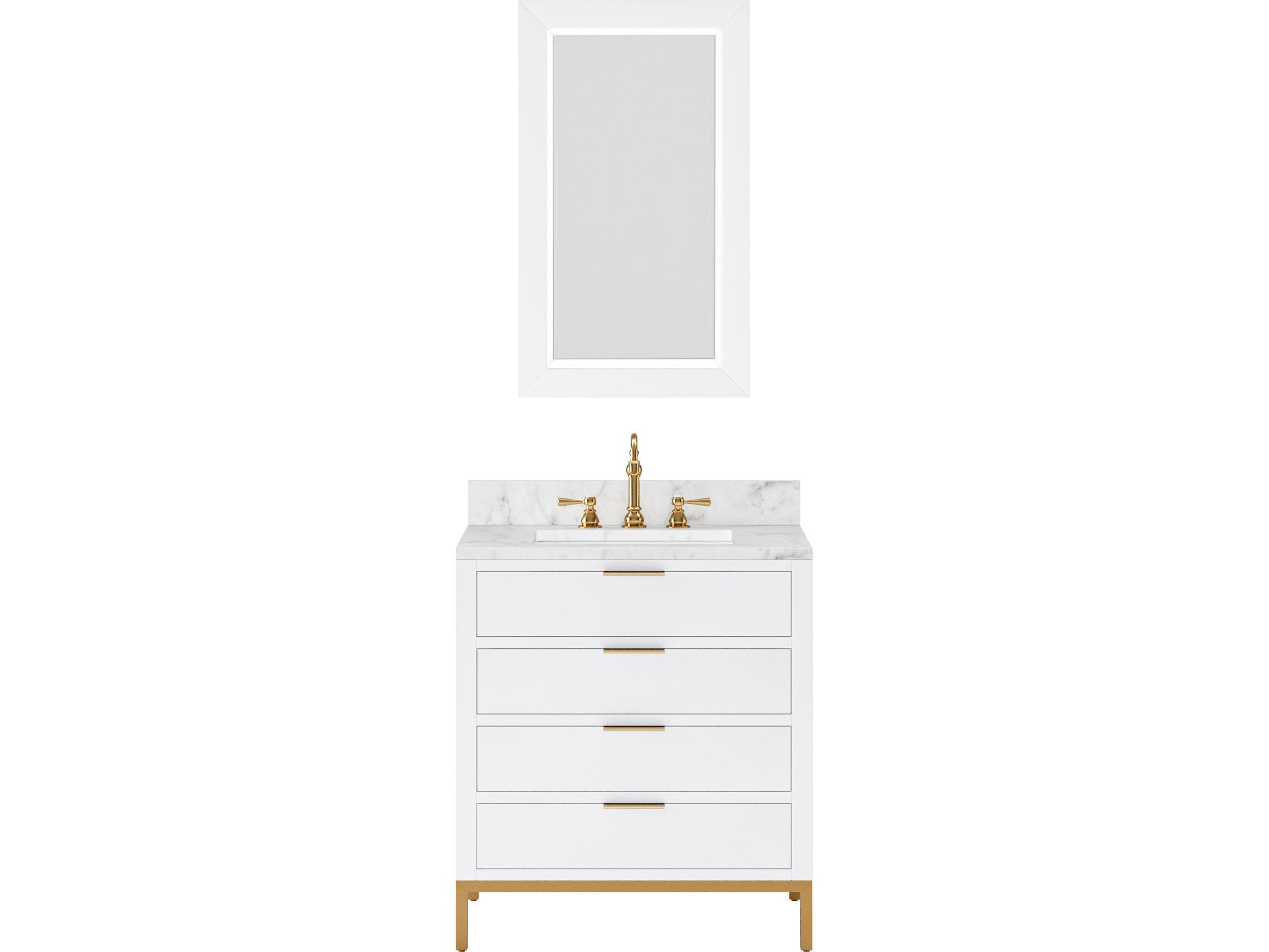 Water Creation Bristol Single Sink Carrara White Marble Countertop Bath Vanity in Pure White with Rectangular Mirror (S)