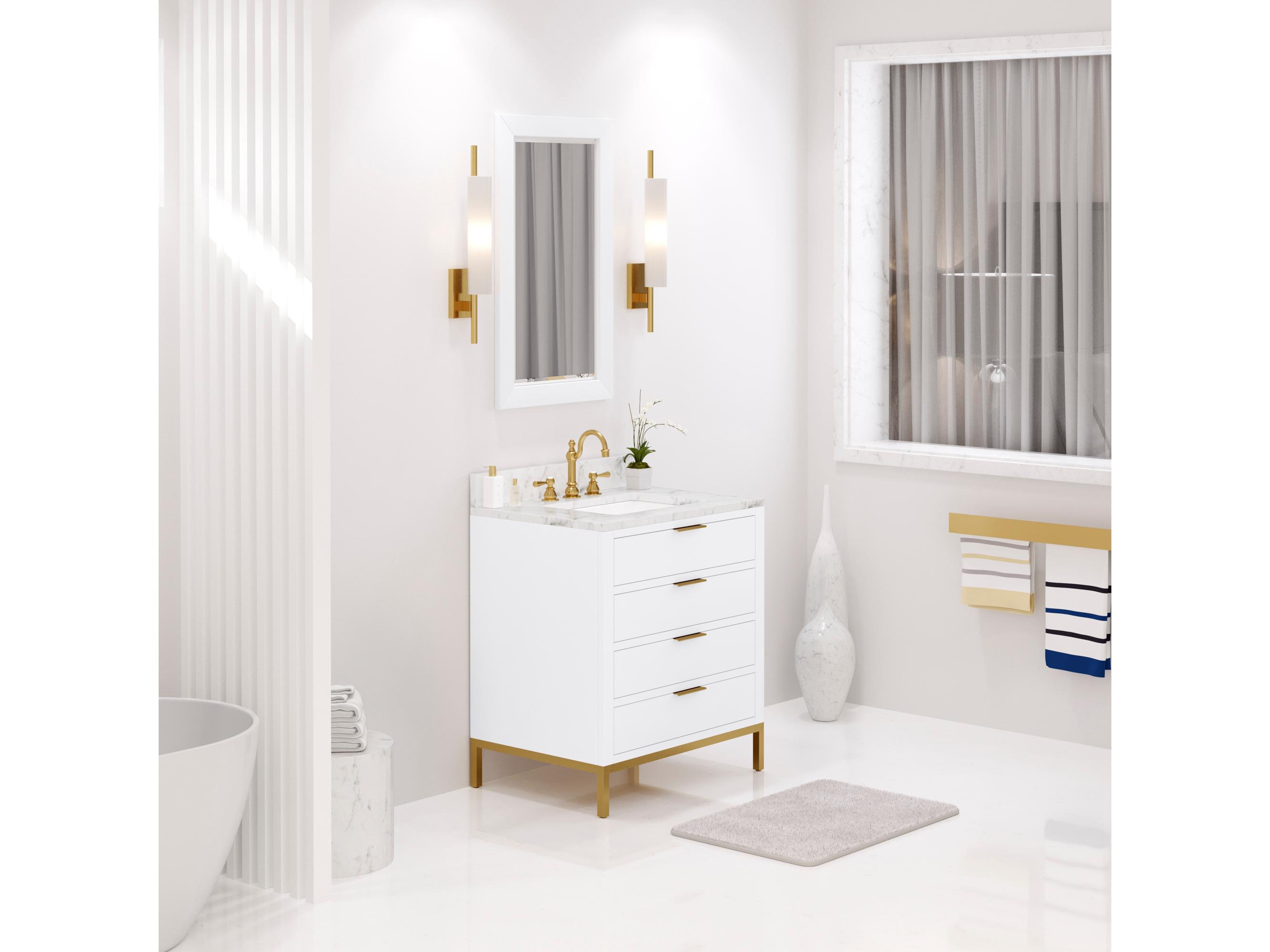Water Creation Bristol Single Sink Carrara White Marble Countertop Bath Vanity in Pure White with Rectangular Mirror (S)