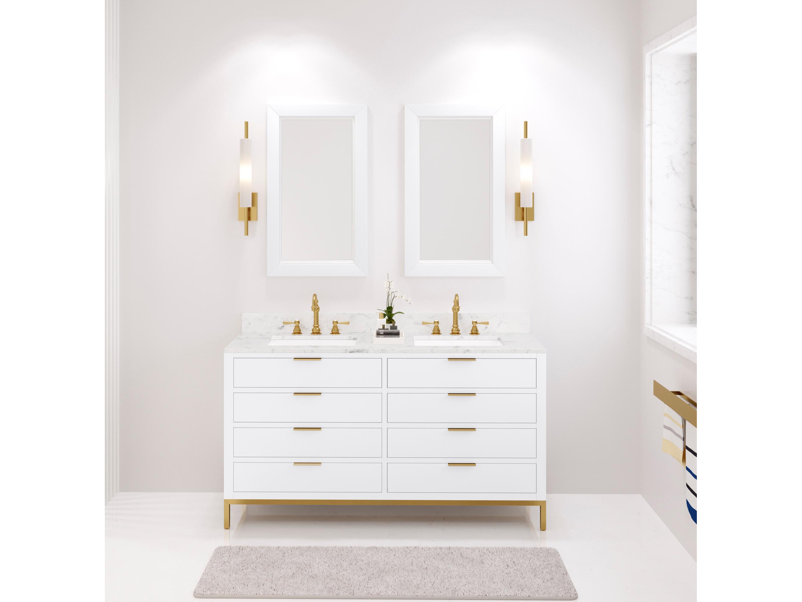 Water Creation Bristol Double Sink Carrara White Marble Countertop Bath Vanity in Pure White