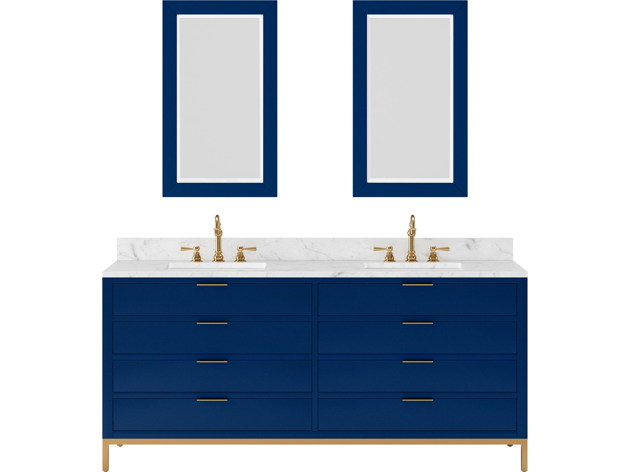 Water Creation Bristol Double Sink Carrara White Marble Countertop Bath Vanity in Monarch Blue with Rectangular Mirrors (S)