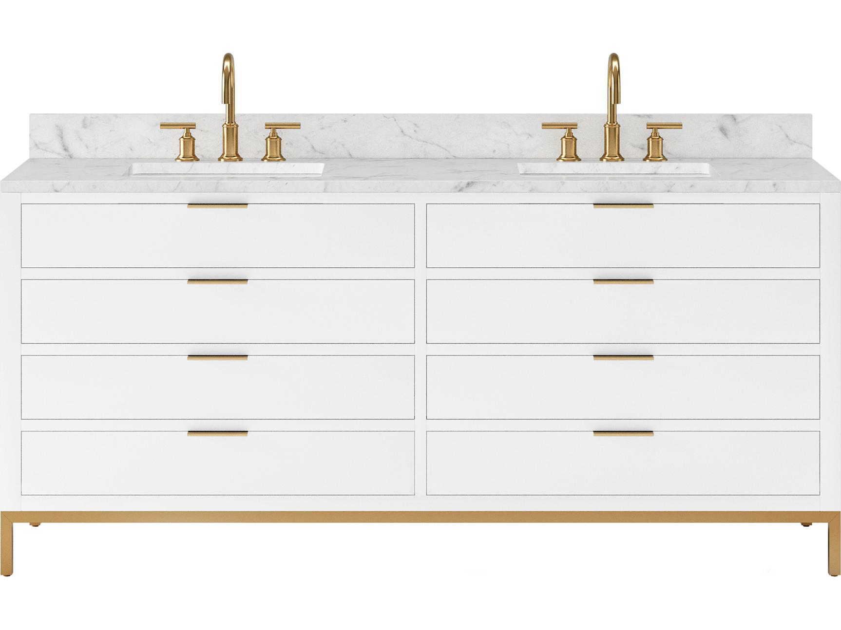 Water Creation Bristol Double Sink Carrara White Marble Countertop Bath Vanity in Pure White