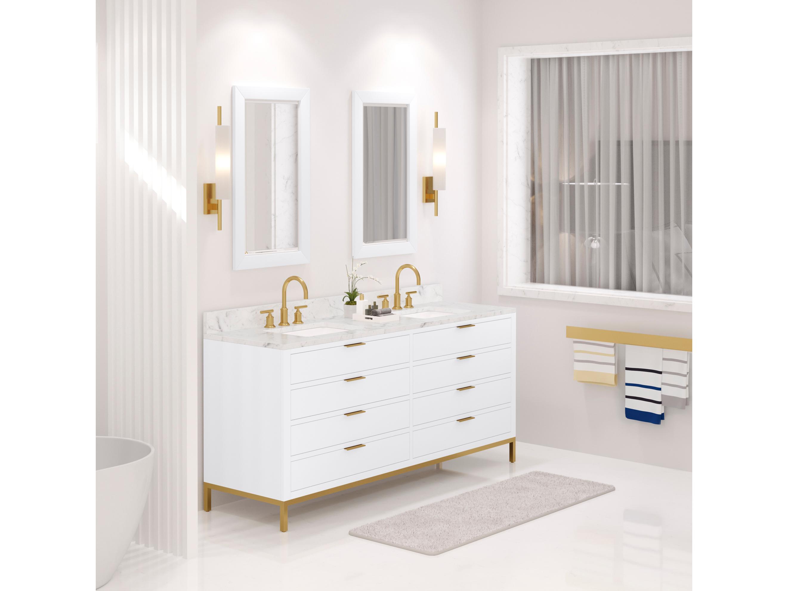 Water Creation Bristol Double Sink Carrara White Marble Countertop Bath Vanity in Pure White