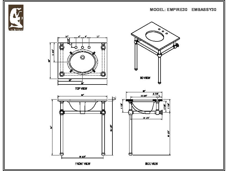 Water Creation Embassy Single Wash Stand Only in Chrome Finish