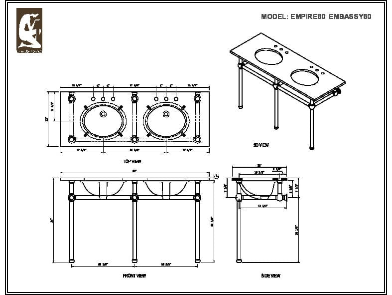 Water Creation Embassy Double Wash Stand Only in Polished Nickel Finish