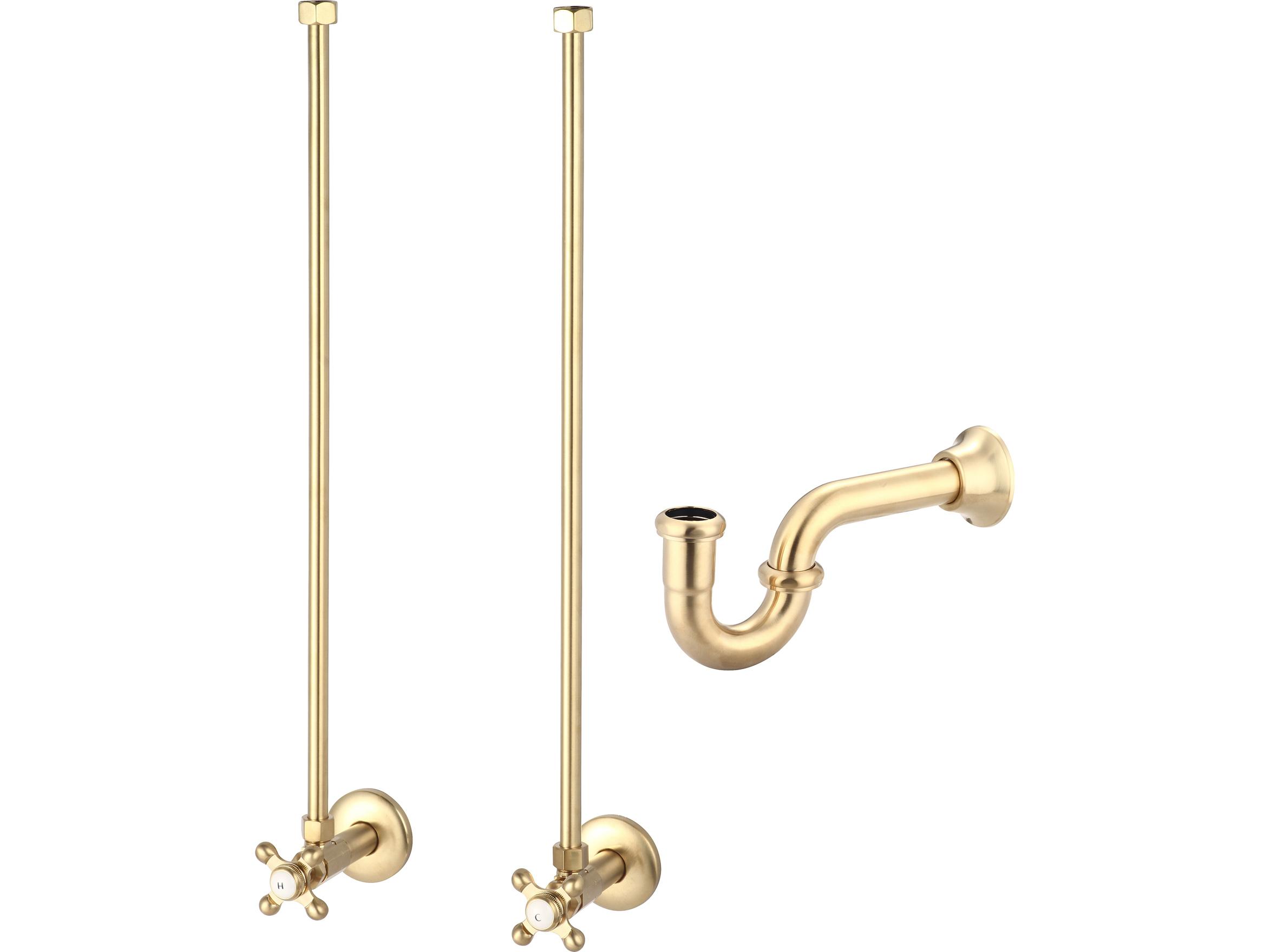Water Creation Embassy Double Wash Stand and P-Trap in Satin Gold Finish