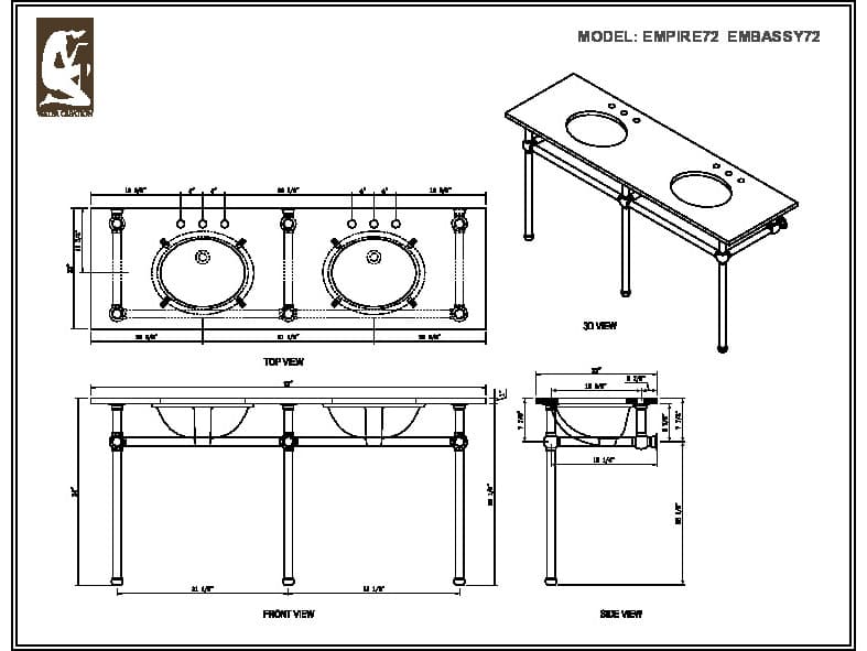 Water Creation Embassy Double Wash Stand Only in Polished Nickel Finish