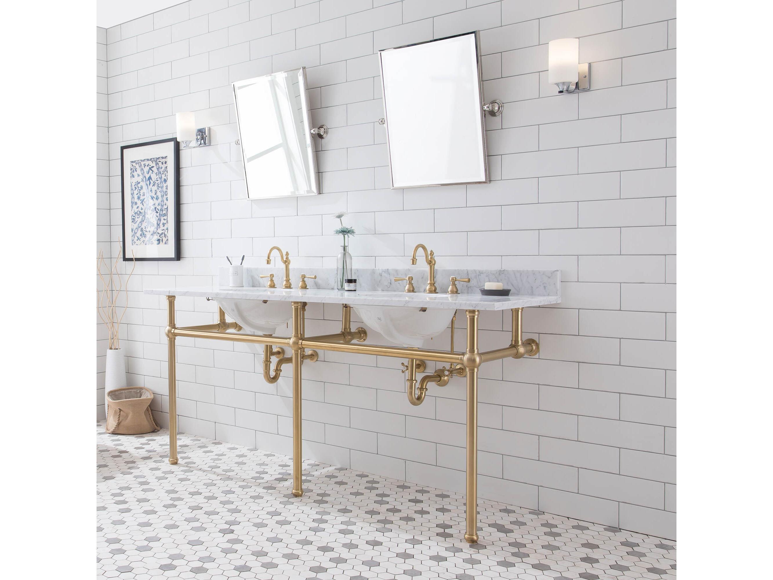 Water Creation Embassy Double Wash Stand and P-Trap in Satin Gold Finish