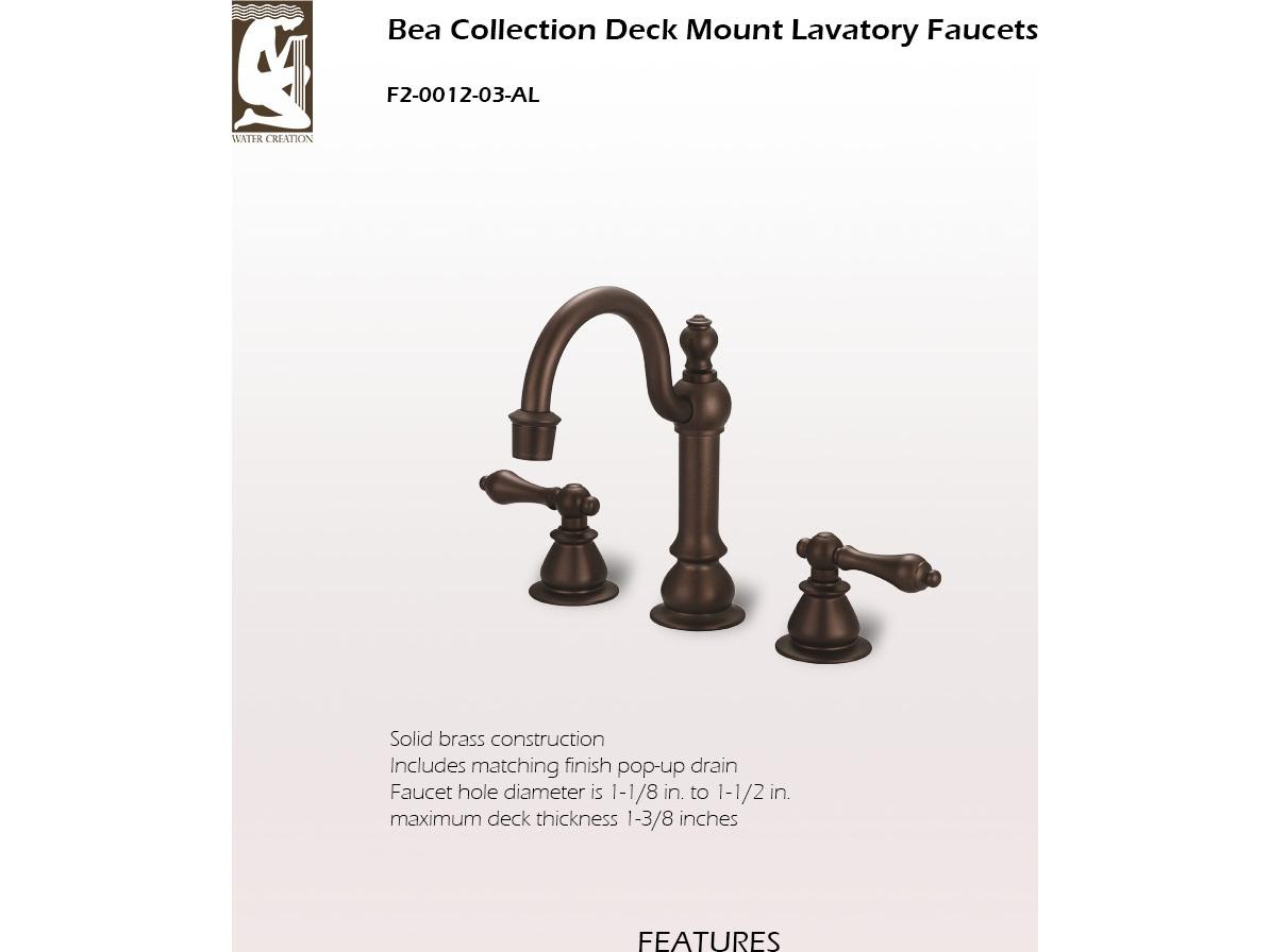 Water Creation Bea Classic Hook Spout Widespread Deck Mount Lavatory Faucets With Pop-Up Drain in Oil-Rubbed Bronze Finish With Metal Lever Handles