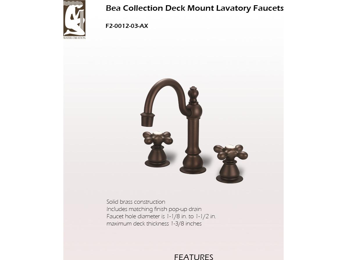 Water Creation Bea Classic Hook Spout Widespread Deck Mount Lavatory Faucets With Pop-Up Drain in Oil-Rubbed Bronze Finish With Metal Cross Handles
