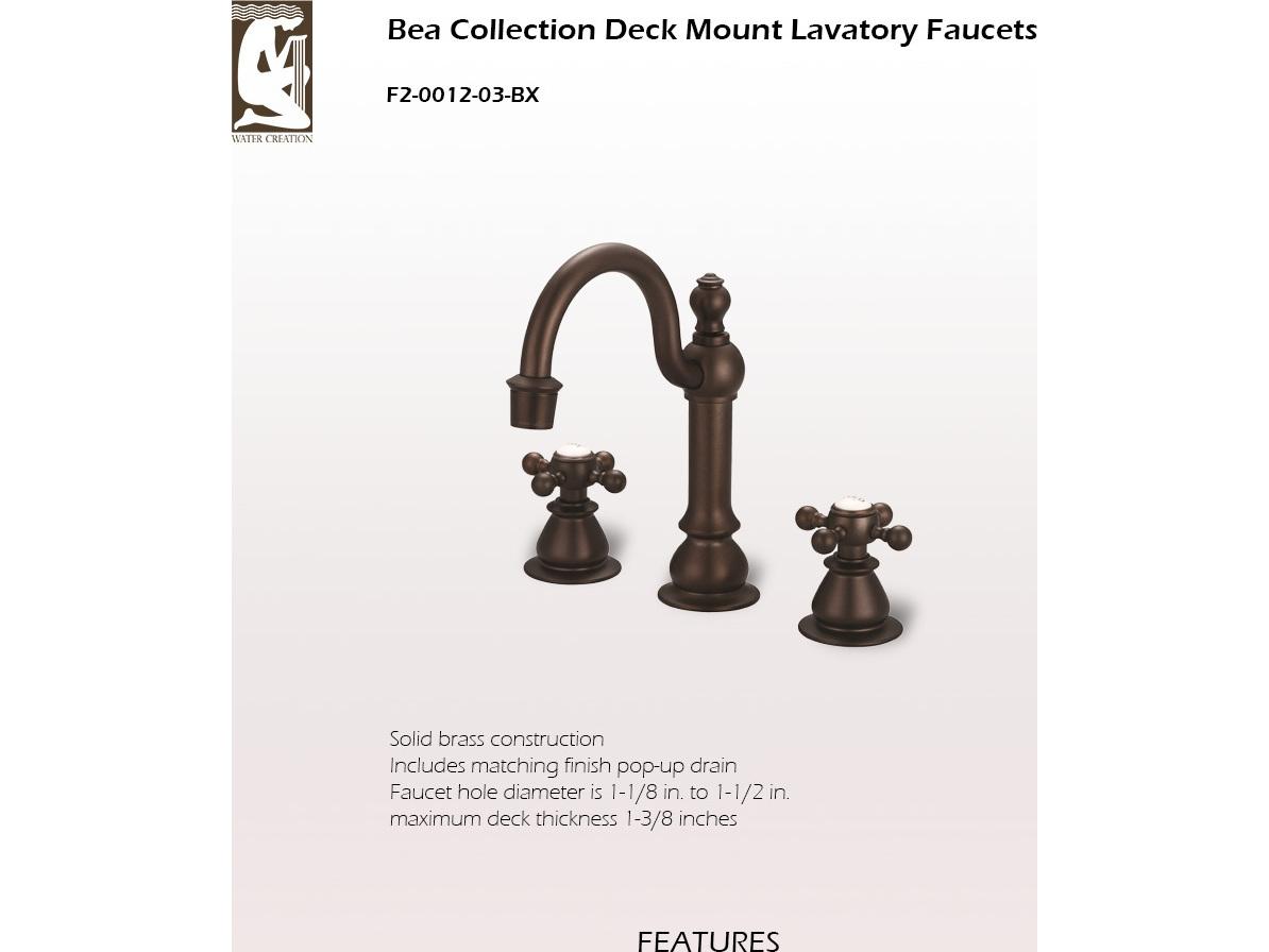 Water Creation Bea Classic Hook Spout Widespread Deck Mount Lavatory Faucets With Pop-Up Drain in Oil-Rubbed Bronze Finish With British Cross Handles