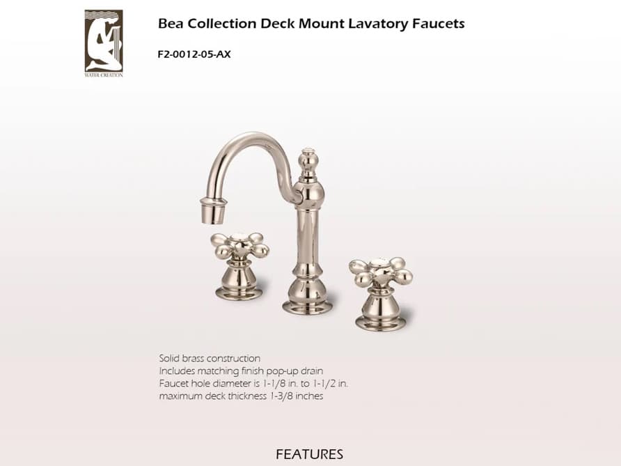 Water Creation Bea 20th Century Classic Hook Spout Widespread Deck Mount Lavatory Faucets