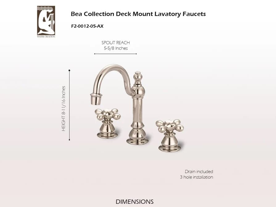 Water Creation Bea 20th Century Classic Hook Spout Widespread Deck Mount Lavatory Faucets